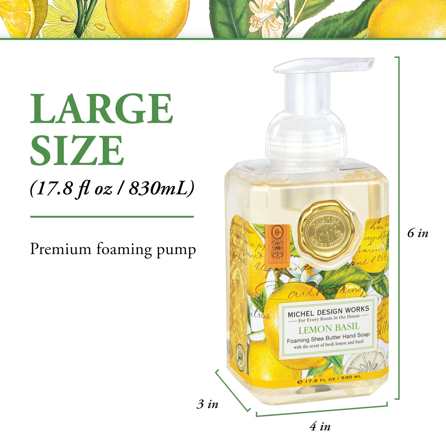 Michel Design Works Foaming Hand Soap, Lemon Basil, 1-Pack, 17.8 Fl oz Each