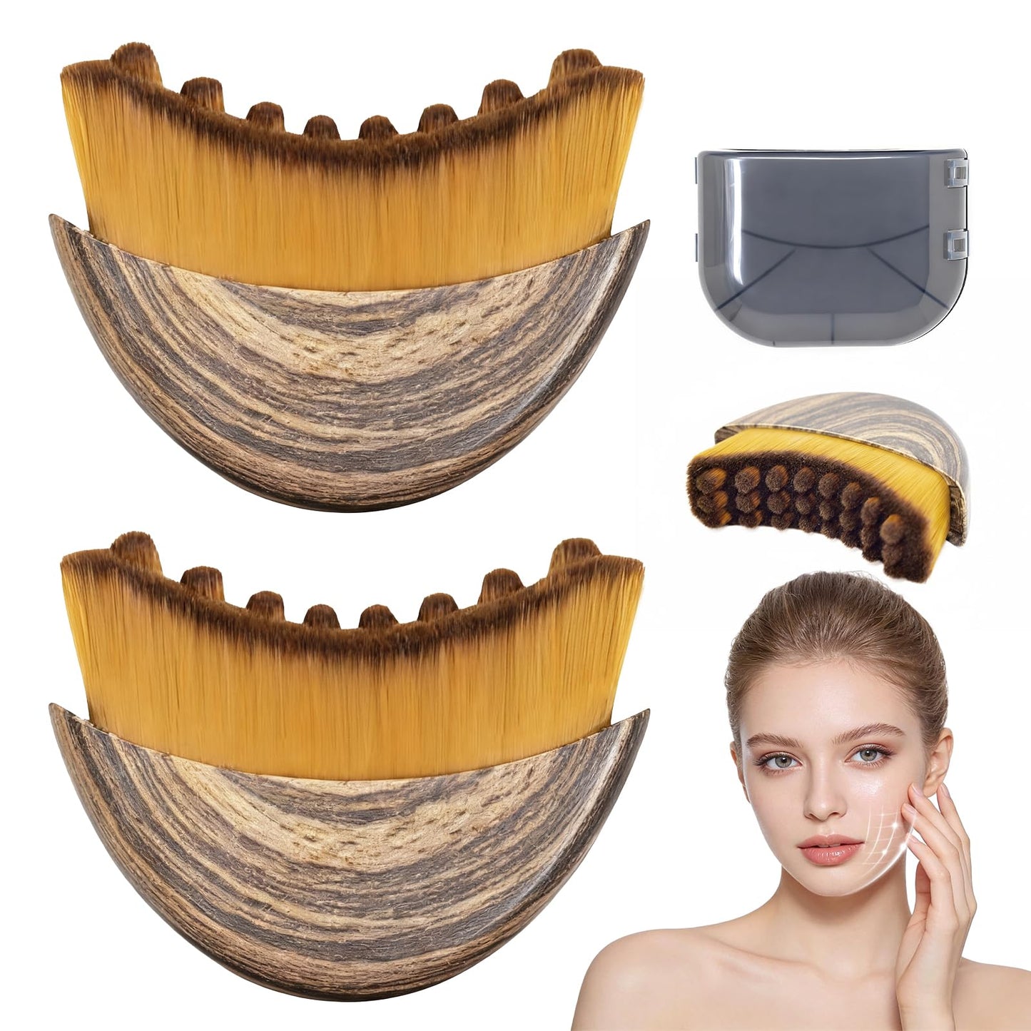 2 PCS Lymphatic Contour Face Brush, Manual Lymphatic Drainage Massager, Natural Makeup Brushes with Durable Soft Bristles, Hypoallergenic Ergonomic Beauty and Personal Care Yqzjjjust