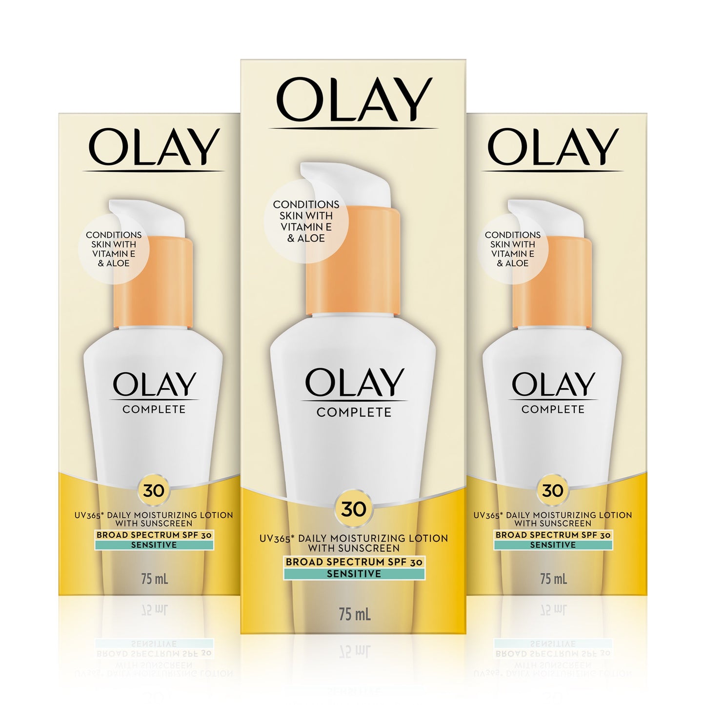 Olay Complete Lotion Moisturizer with Sunscreen SPF 30 Sensitive, 2.53 Fluid Ounce, Pack of 3