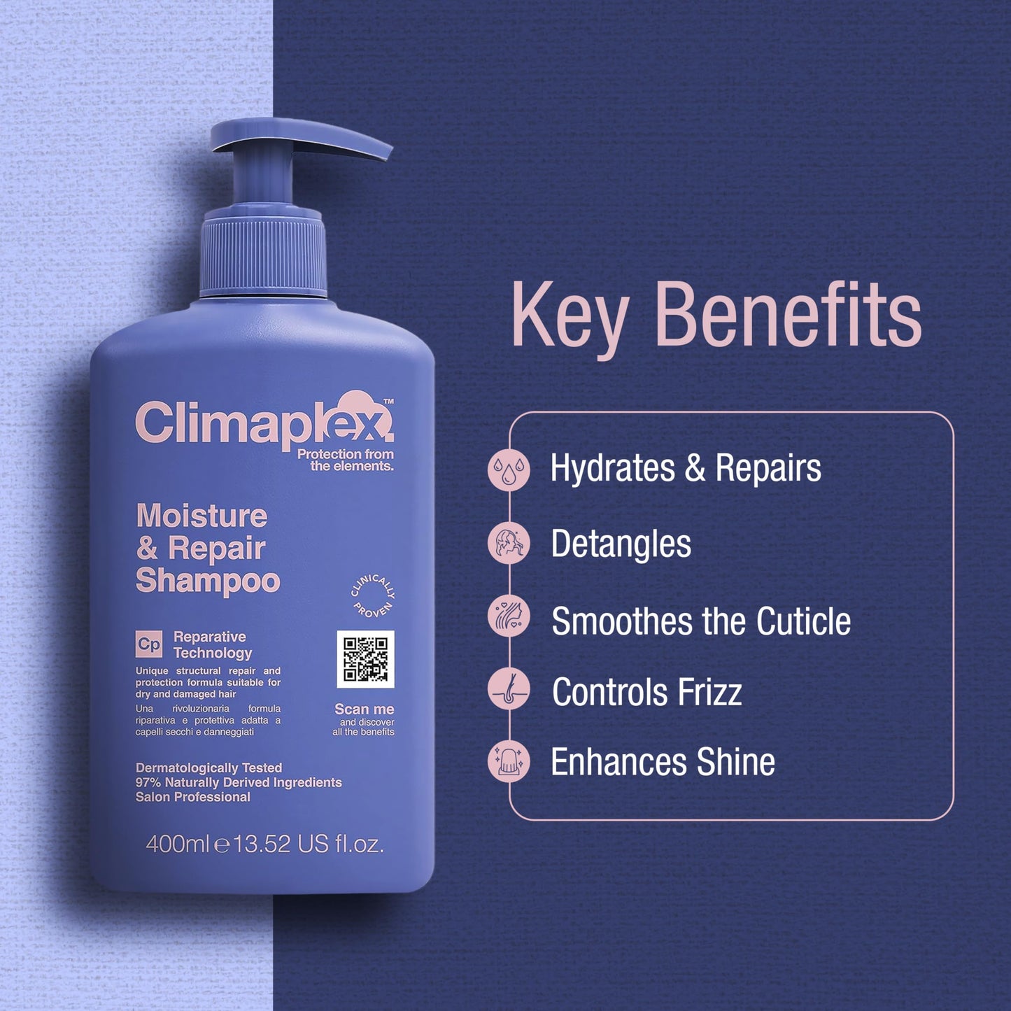 Climaplex Moisture and Repair Shampoo and Conditioner Set - Soothes and Purifies Scalp - Detangles Knots - Non-Greasy Formula - All Hair Types - 2 pcs