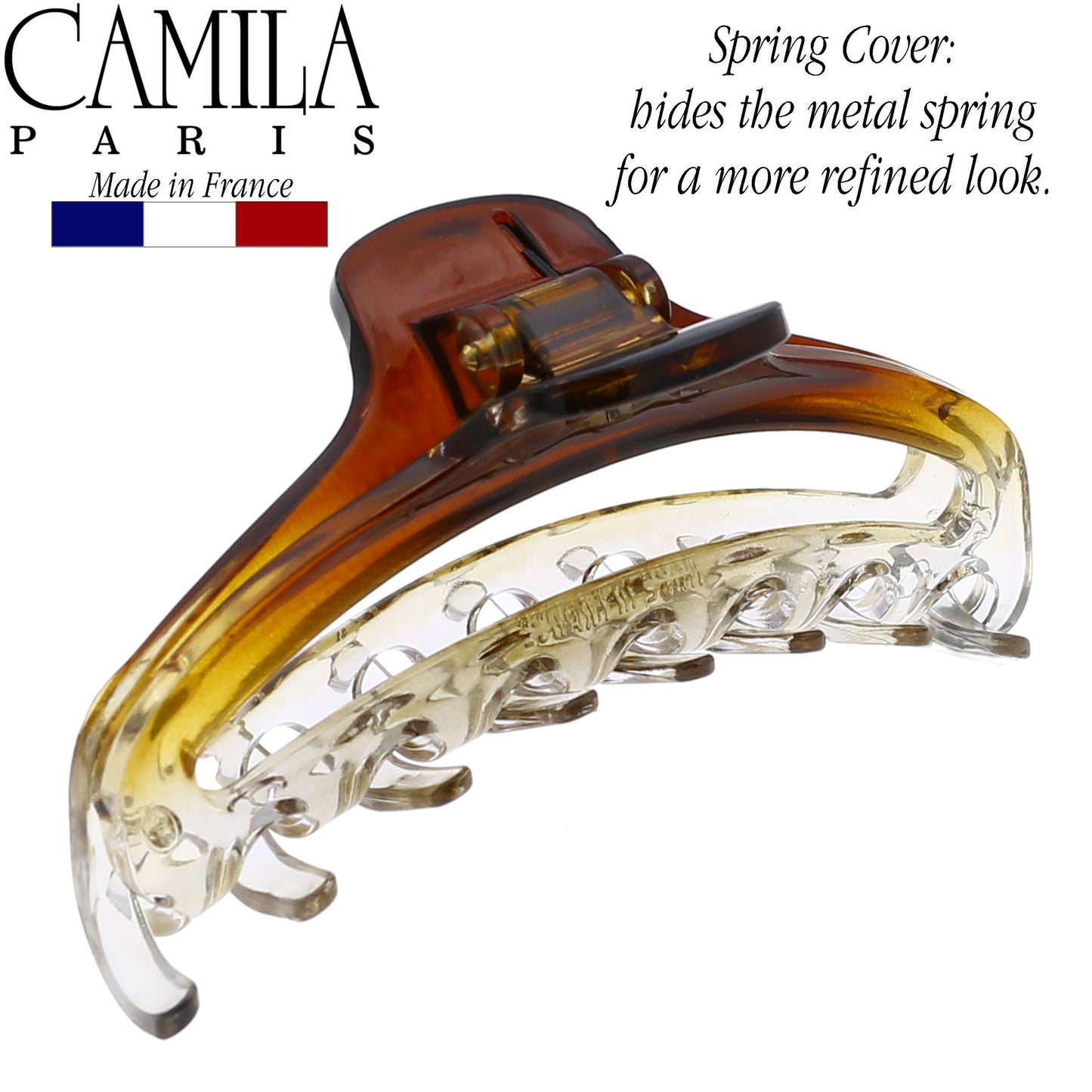 Camila Paris CP2380 French Hair Clip for Women, Medium Narrow, Brown / Cristal, Girls Hair Claw Clips Jaw Fashion Durable Styling Hair Accessories