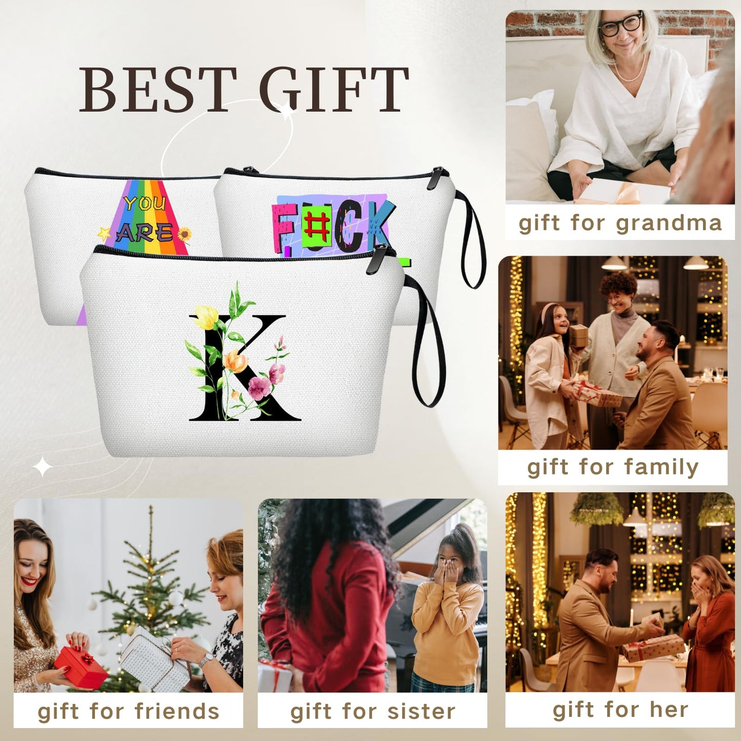 Mom Birthday Gifts – Monogrammed Travel Makeup Bag with Mirror, Thank You Appreciation Gift for Women, Bridesmaids, Teachers & More