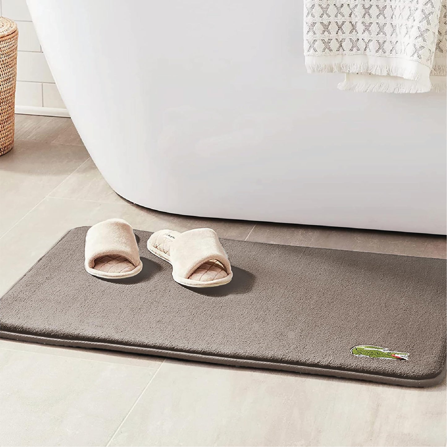 Lacoste Memory Foam Bath Rug - Ultra Soft Fleece Bathroom Mat with Embroidered Crocodile Logo, Super Absorbent, Non-Slip Backing, Machine Washable…