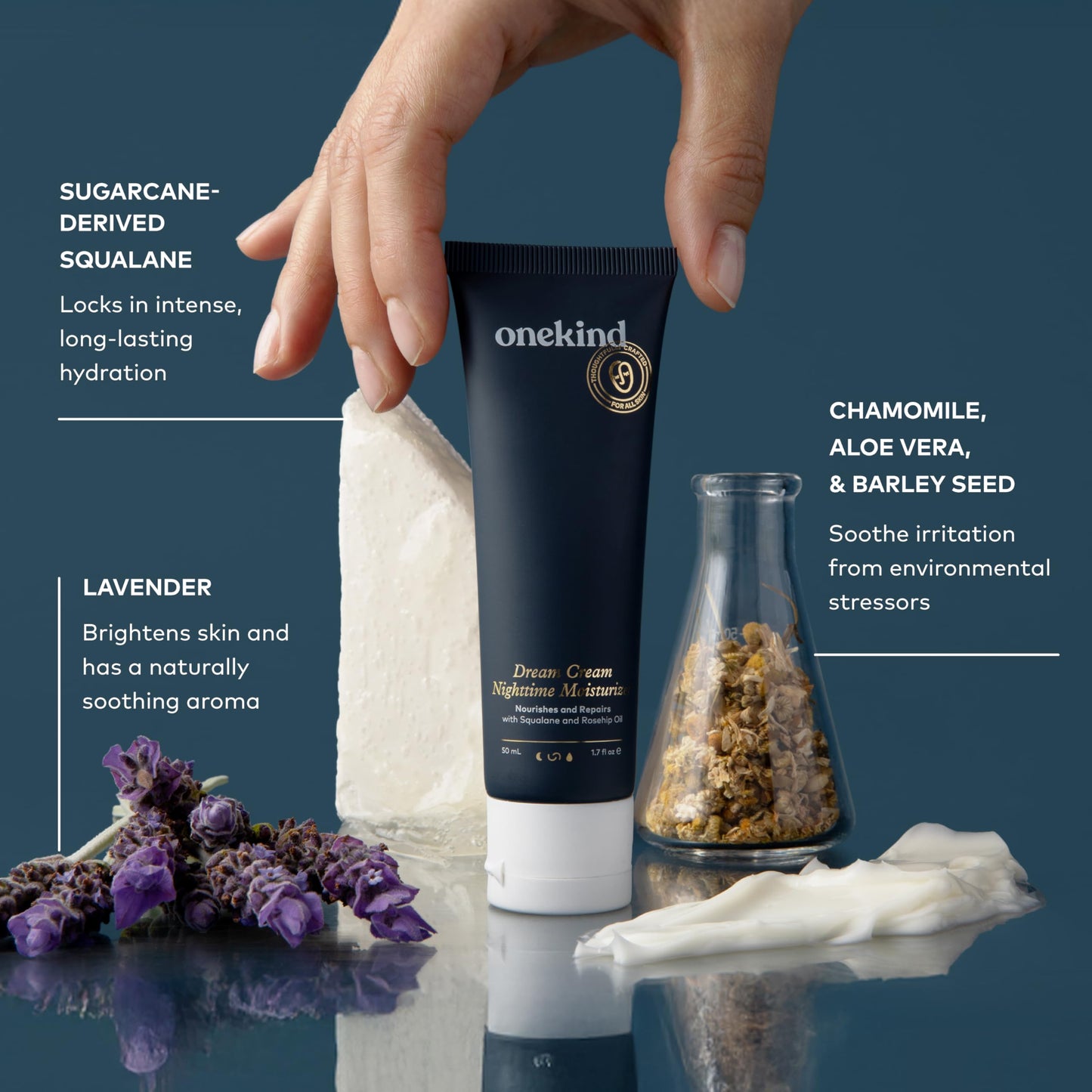 Onekind Night Moisturizer for Face, Hydrating Dream Cream for Wrinkles, Night Cream for Women Anti Aging with Squalane, Rosehip & Shea Butter for Dry