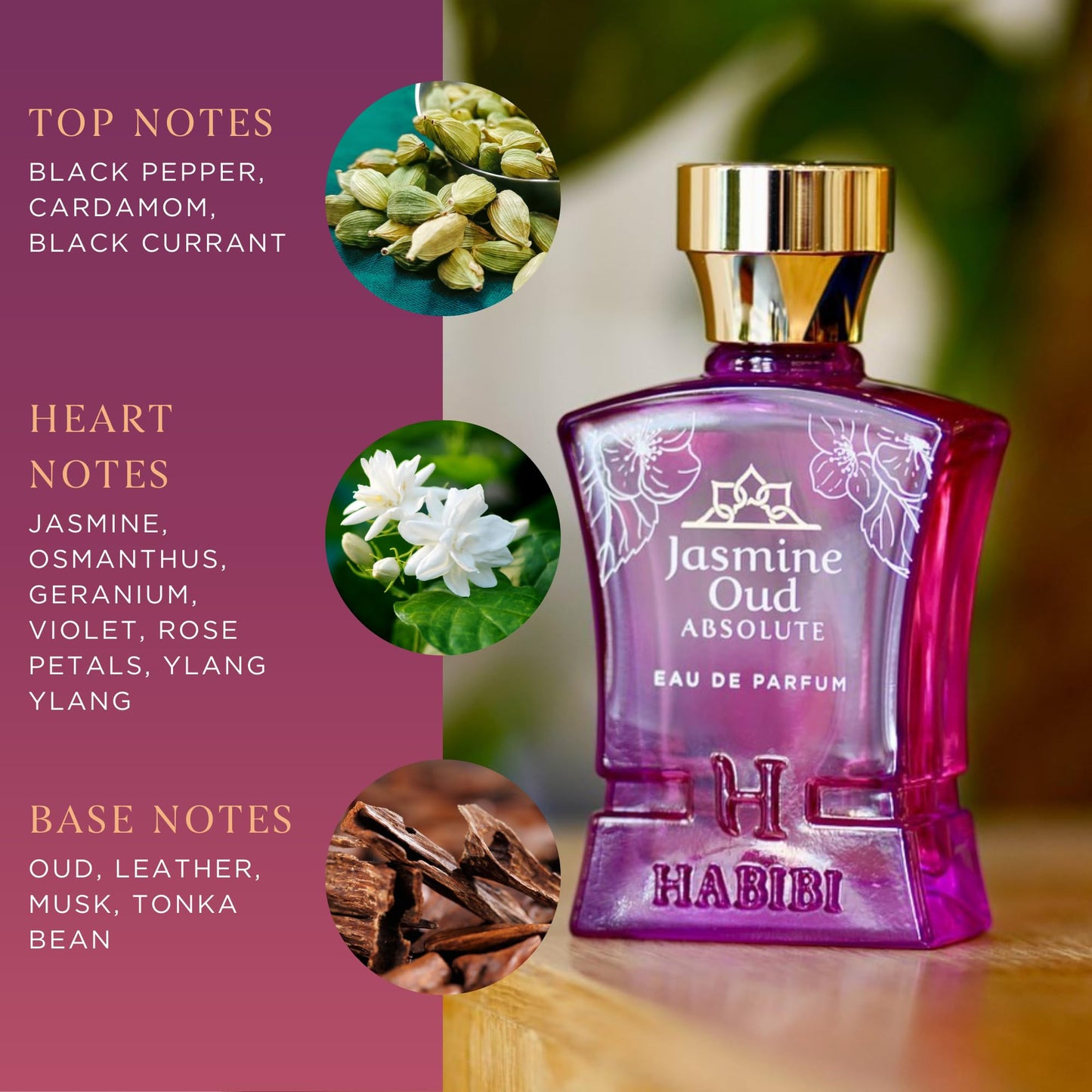 H HABIBI Jasmine Oud Absolute Arabian Perfume for Women - 2.5 oz (75ML) Long Lasting Women's Fragrances, Woody Floral Scent with Leather, Rose & Oud