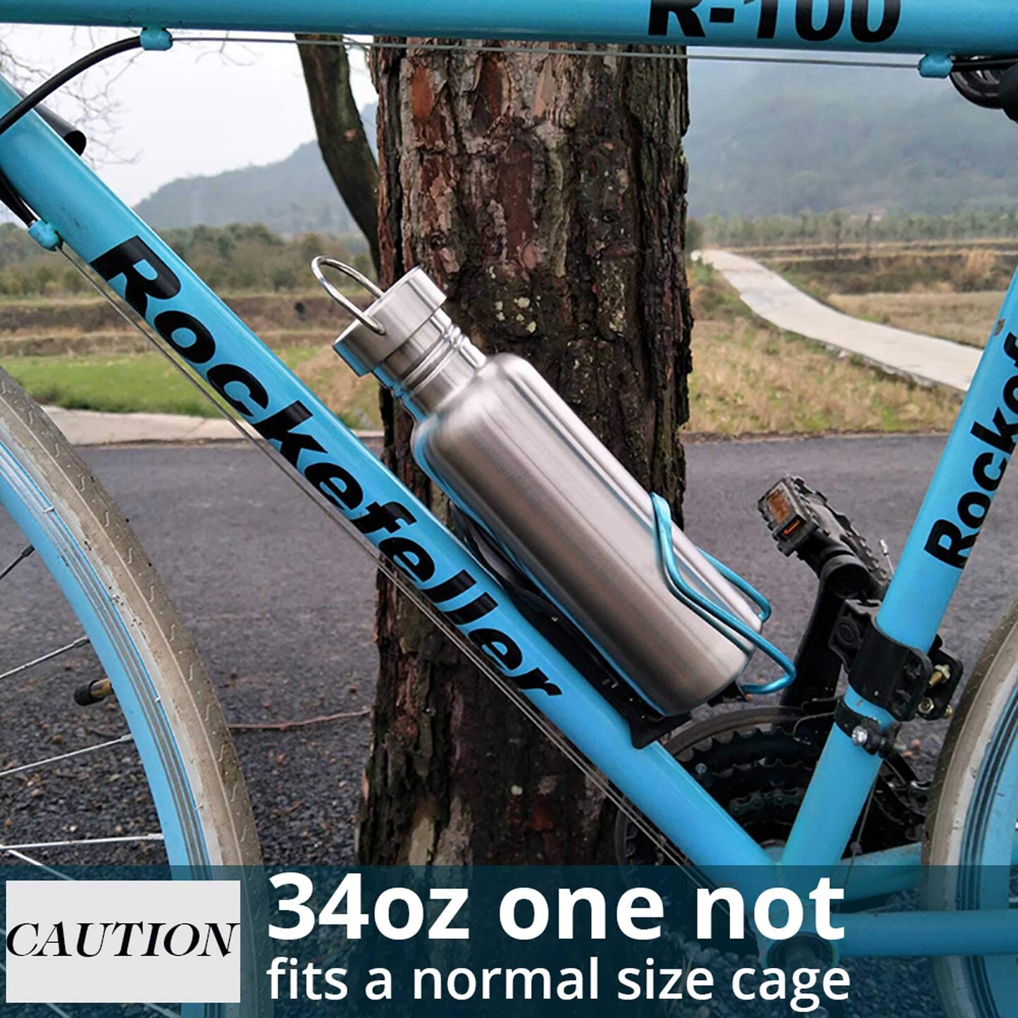 TRIPLE TREE 34 OZ Uninsulated Single Walled Stainless Steel Sports Water Bottle 18/8 Food Grade for Cyclists, Runners, Hikers, Beach Goers, Picnics