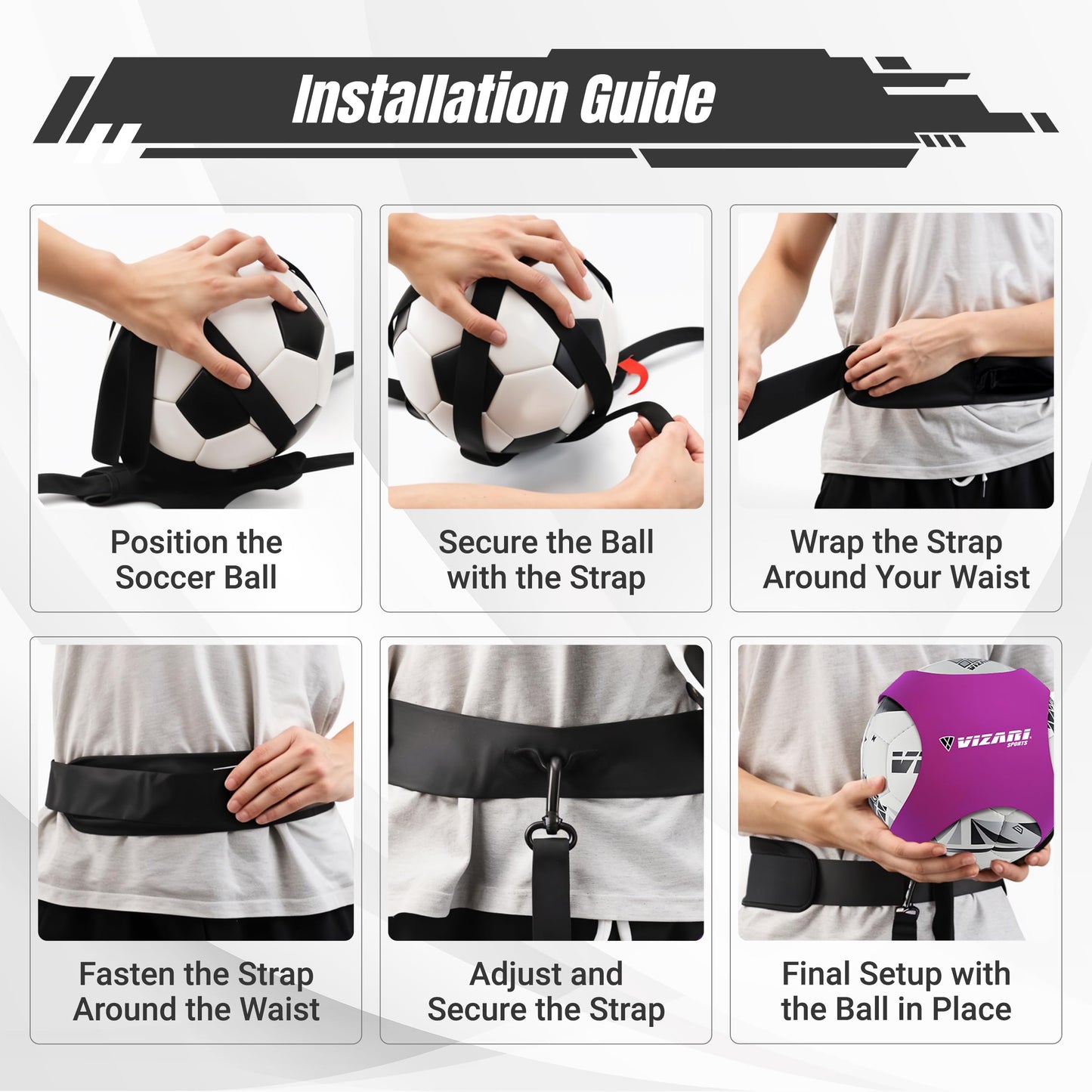 Vizari Soccer Trainer Belt - Solo Training for Youth & Adult - Soccer Kick Trainer for Ball Sizes 3, 4, 5 | Ideal for Volleyball, Rugby, Football…