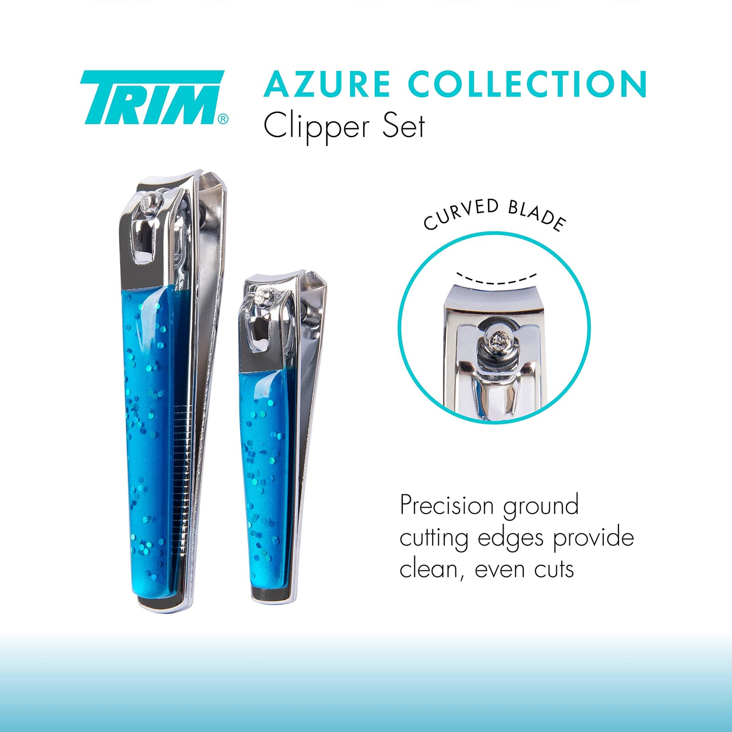 TRIM Azure Collection Clipper Set - Precision-Ground Cutting Edges for Clean, Even Cuts - Convenient and Easy to Use - Perfect for at-Home Manicures