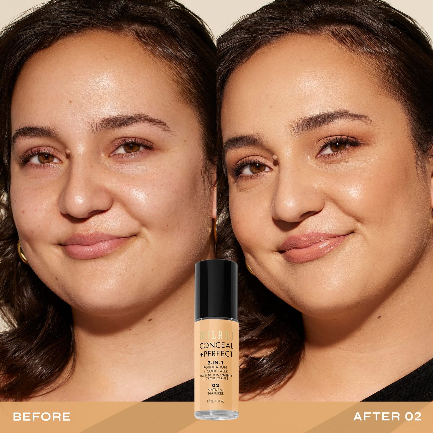 Milani Conceal + Perfect 2-in-1 Foundation + Concealer for a Flawless Complexion, Under Eye Corrector, Cover Redness and Imperfections, Waterproof