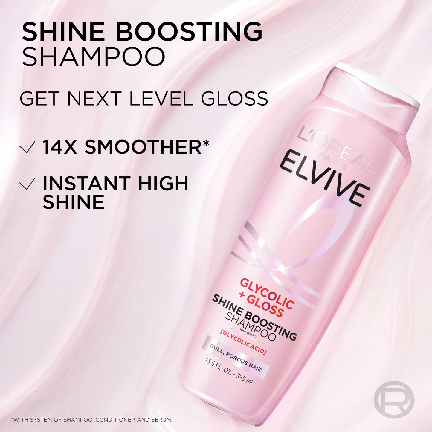 L'Oreal Paris Elvive Glycolic + Gloss Shine Boosting Shampoo and Conditioner Set, Cleanses and Smooths Dull, Porous Hair Into High-Shine, Glossy Hair