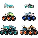 Hot Wheels Toy Cars & Monster Trucks, Sharks vs. Dinos Multipack with 2 Big Rigs, 2 1:64 Scale Monster Trucks & 2 1:64 Scale Hot Wheels Vehicles