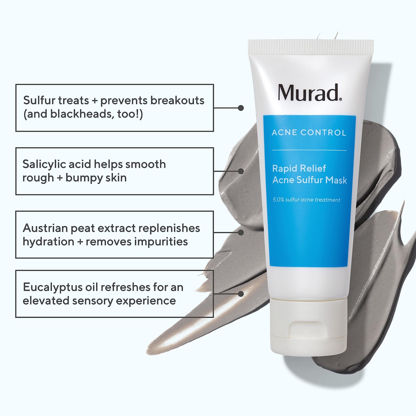 Murad Rapid Relief Acne Sulfur Mask - Clay Mask with Salicylic Acid, 5% Sulfur, and Austrian Peat Reduces Oil, Minimizes Breakouts, Reduces Pimple