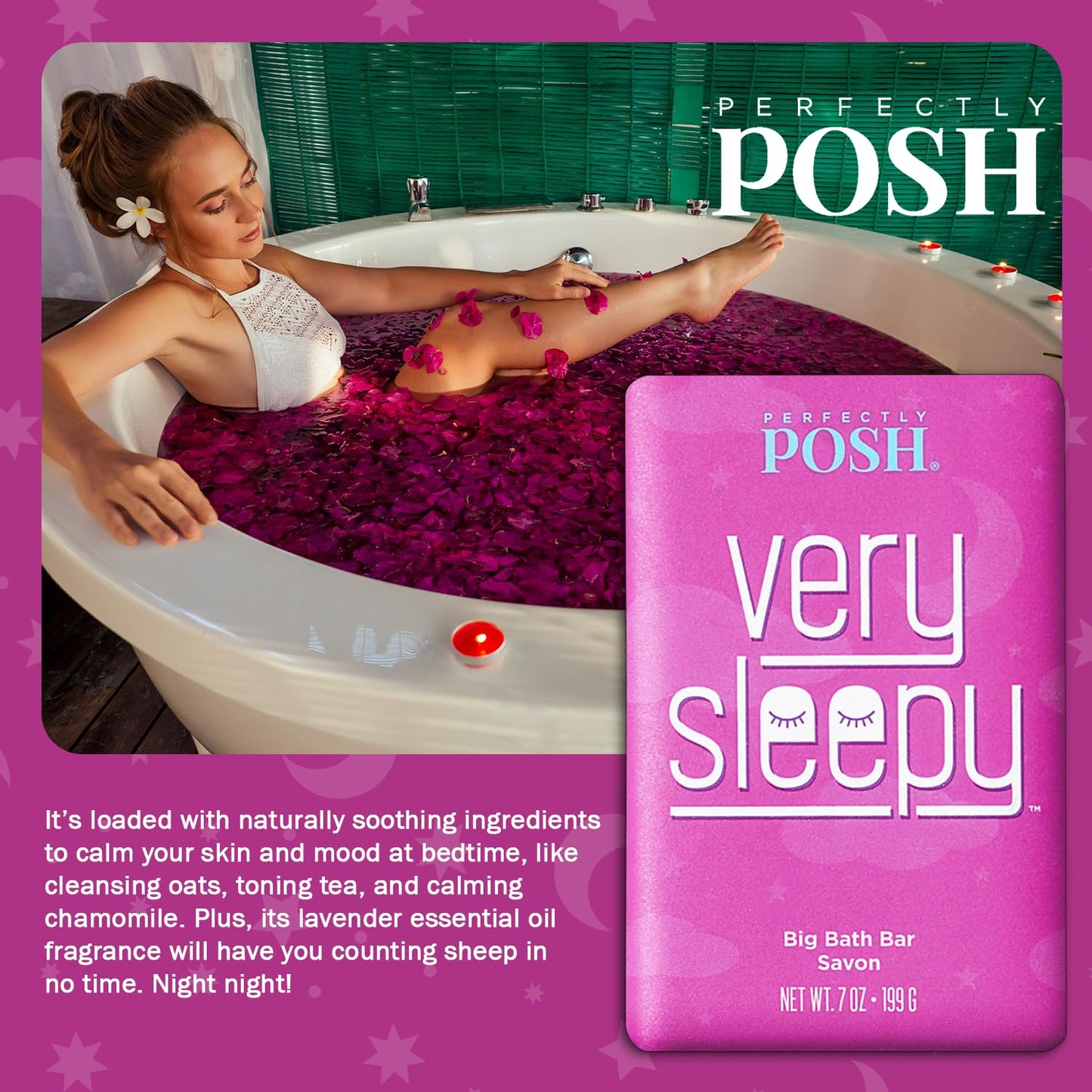 Perfectly Posh - Very Serene Big Bath Soap Bar - Soothing and Moisturizing Soap with Lavender & Shea Butter - for Rejuvenating Bath Time - 7oz
