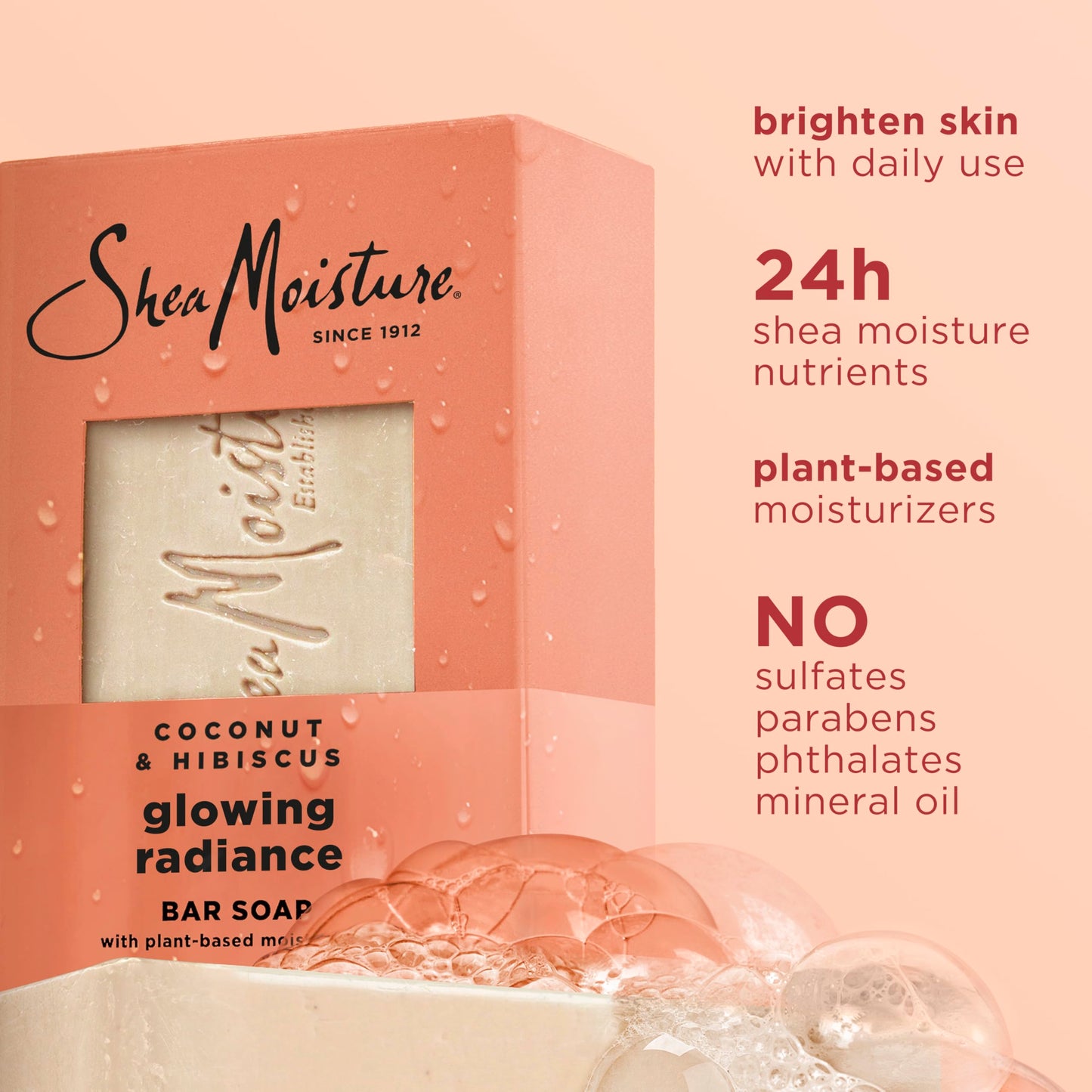 SheaMoisture Bar Soap Coconut and Hibiscus 4 Count Glowing Radiance Glowing Radiance bar soap with 24h shea moisture nutrients for Healthy, Glowing