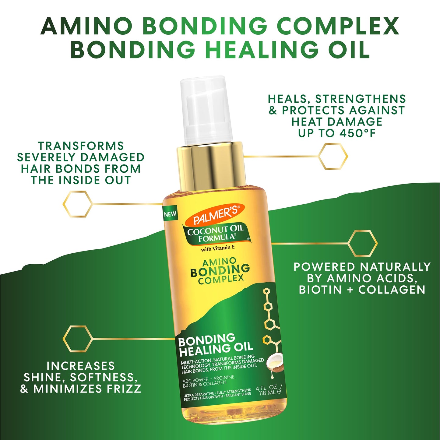 Palmer's Amino Bonding Complex Hair Oil, Healing Treatment with Coconut Oil & Vitamin E, Heat Protectant, Anti Frizz, Adds Shine, Strengthens