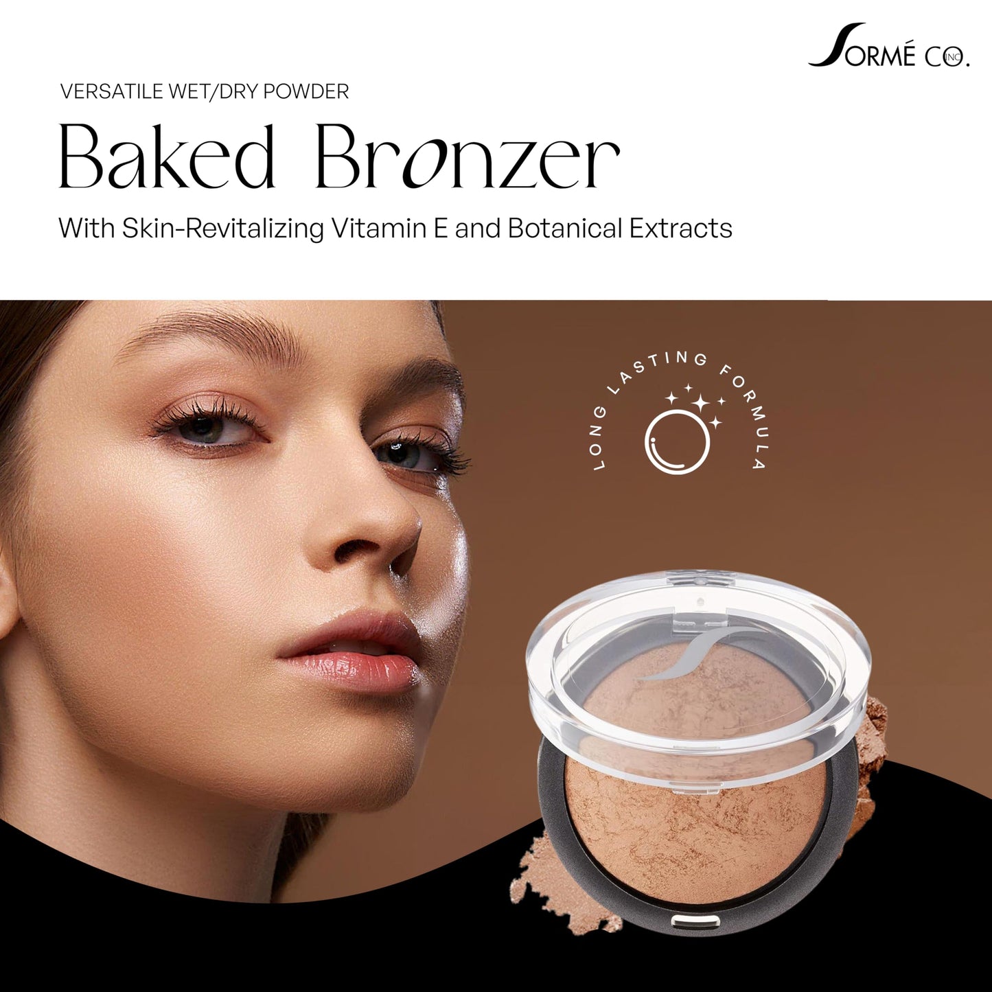 Sorme Cosmetics Baked Bronzer in Warmth (0.2oz)| With Skin-Revitalizing Vitamin E and Botanical Extracts | Versatile Wet/Dry Powder Bronzer