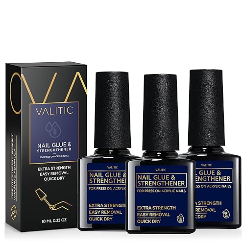 Valitic Strong Nail Glue and Strengthener for Acrylic and Press On Nails - Quick Dry Brush On Gel for Long Lasting Effect - Adhesive Nail Bond