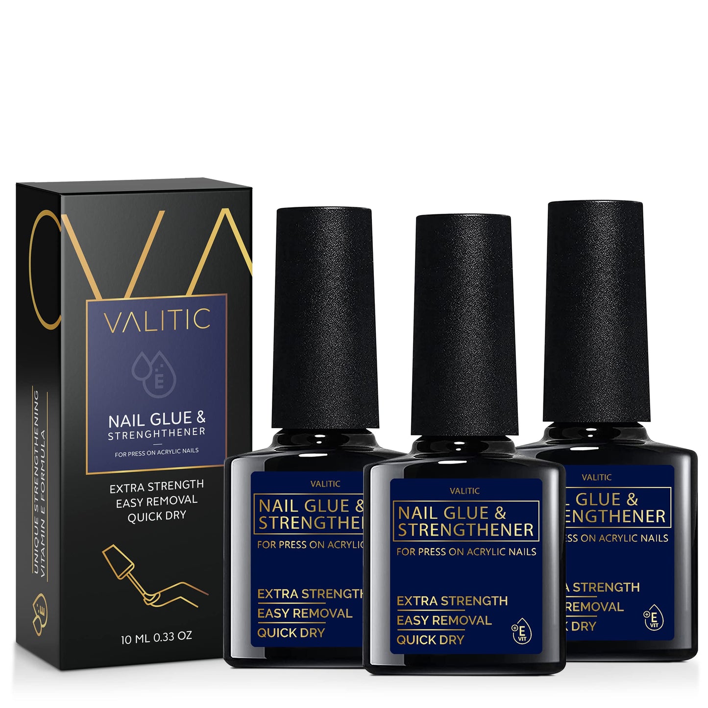 Valitic Strong Nail Glue and Strengthener for Acrylic and Press On Nails - Quick Dry Brush On Gel for Long Lasting Effect - Adhesive Nail Bond