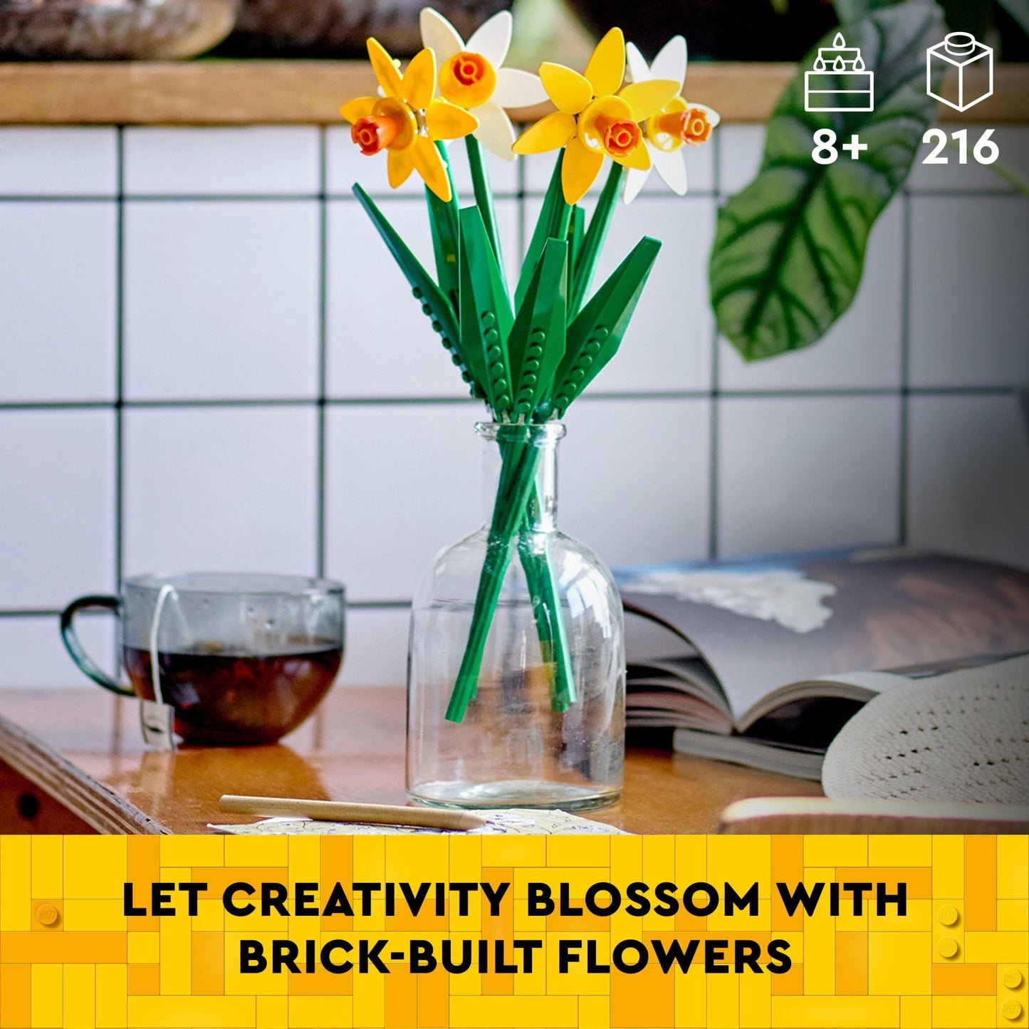LEGO Daffodils Building Toy for Kids Ages 8+, Artificial Flower Set for Bedroom Decor & Display, Fun Birthday Gift for Girls & Boys, 40747
