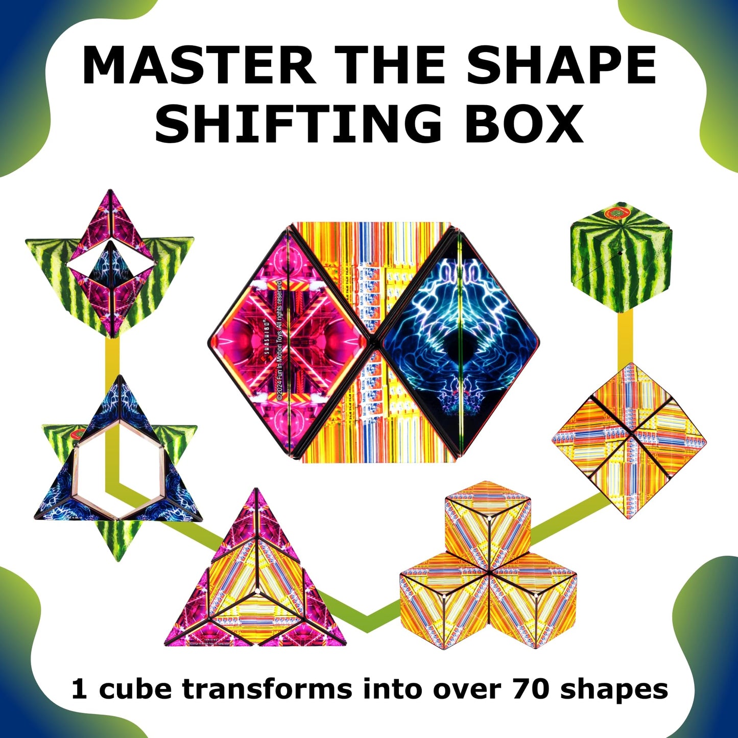 SHASHIBO Shape Shifting Box – Award-Winning Fidget Cube with 36 Magnets, Transforms into 70+ Shapes, Sensory Toy Gift for Kids, Teens & Adults (Hyper Melon)