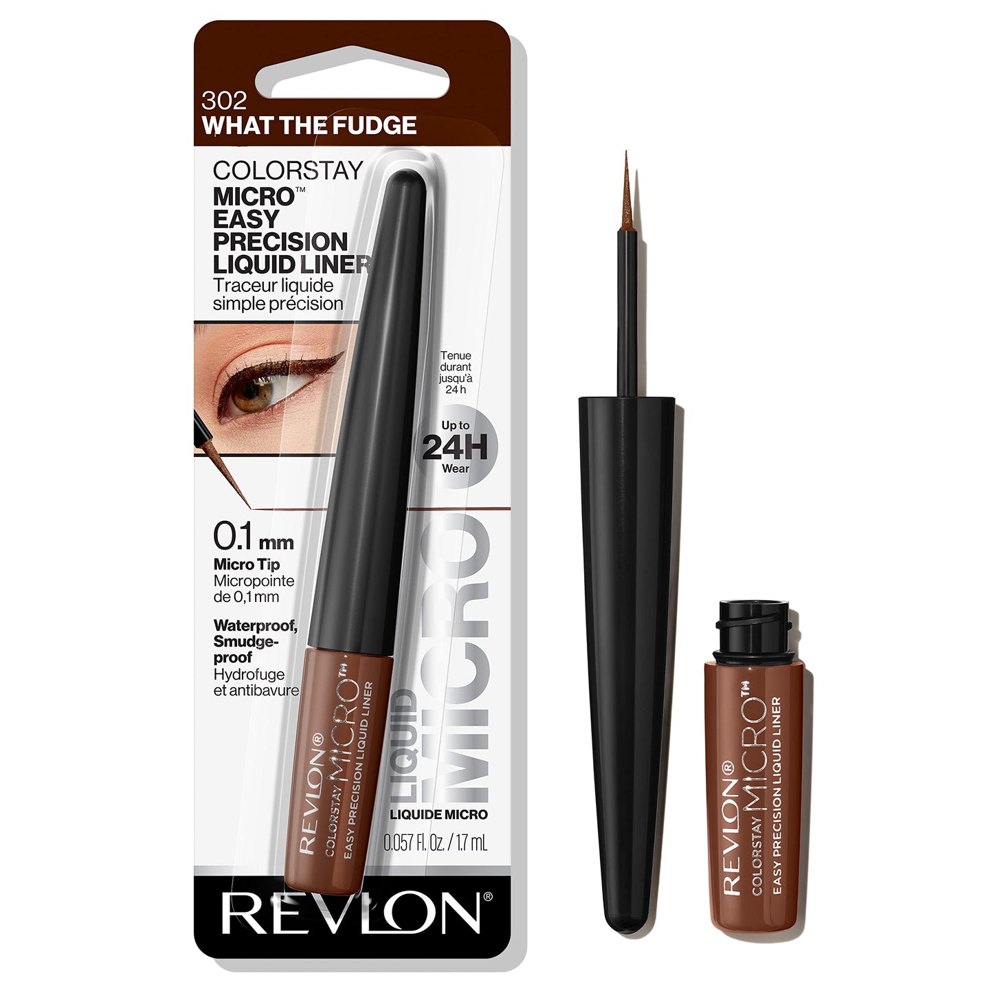 REVLON ColorStay Micro Easy Precision Liquid Eyeliner, Waterproof, Smudgeproof, Longwearing, Stocking Stuffer for Her, 302 What the Fudge, 0.057 fl oz