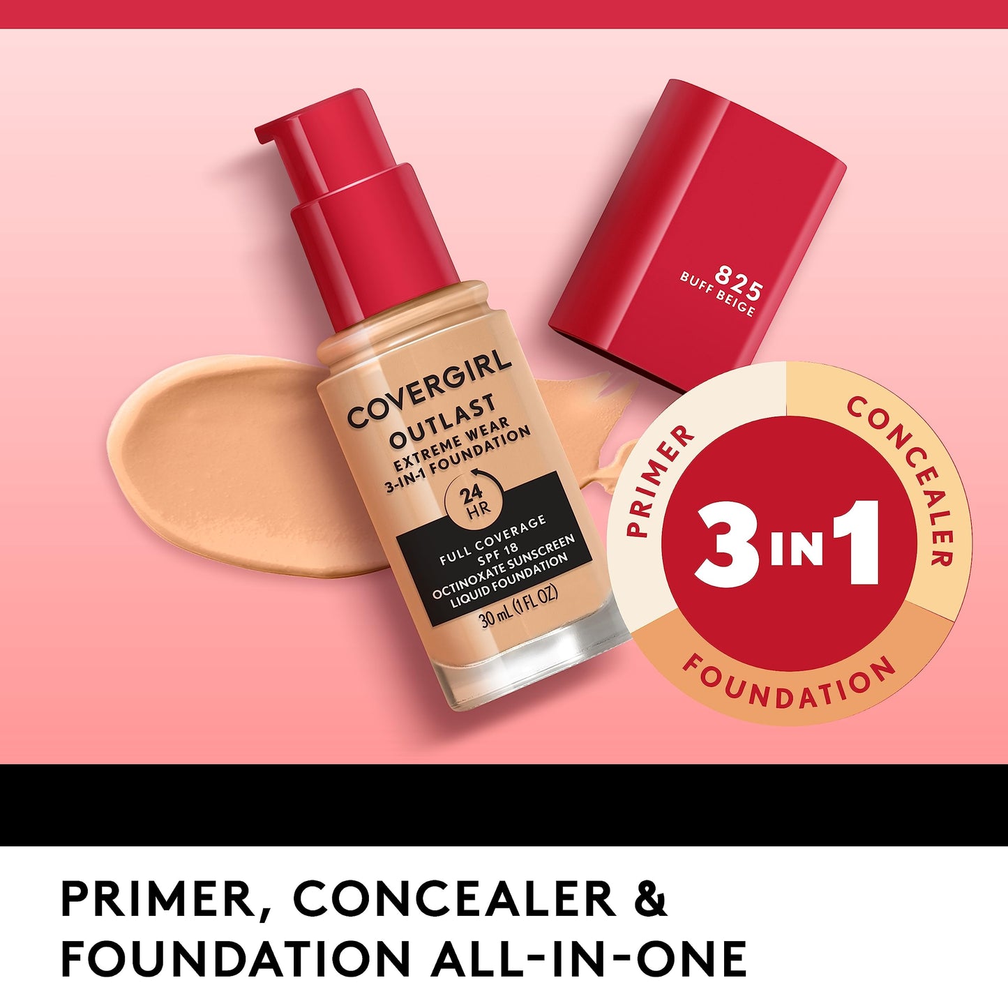 Covergirl Outlast Extreme Wear 3-in-1 Full Coverage Liquid Foundation, SPF 18 Sunscreen, Buff Beige, 1 Fl. Oz. Beauty and Personal Care COVERGIRL