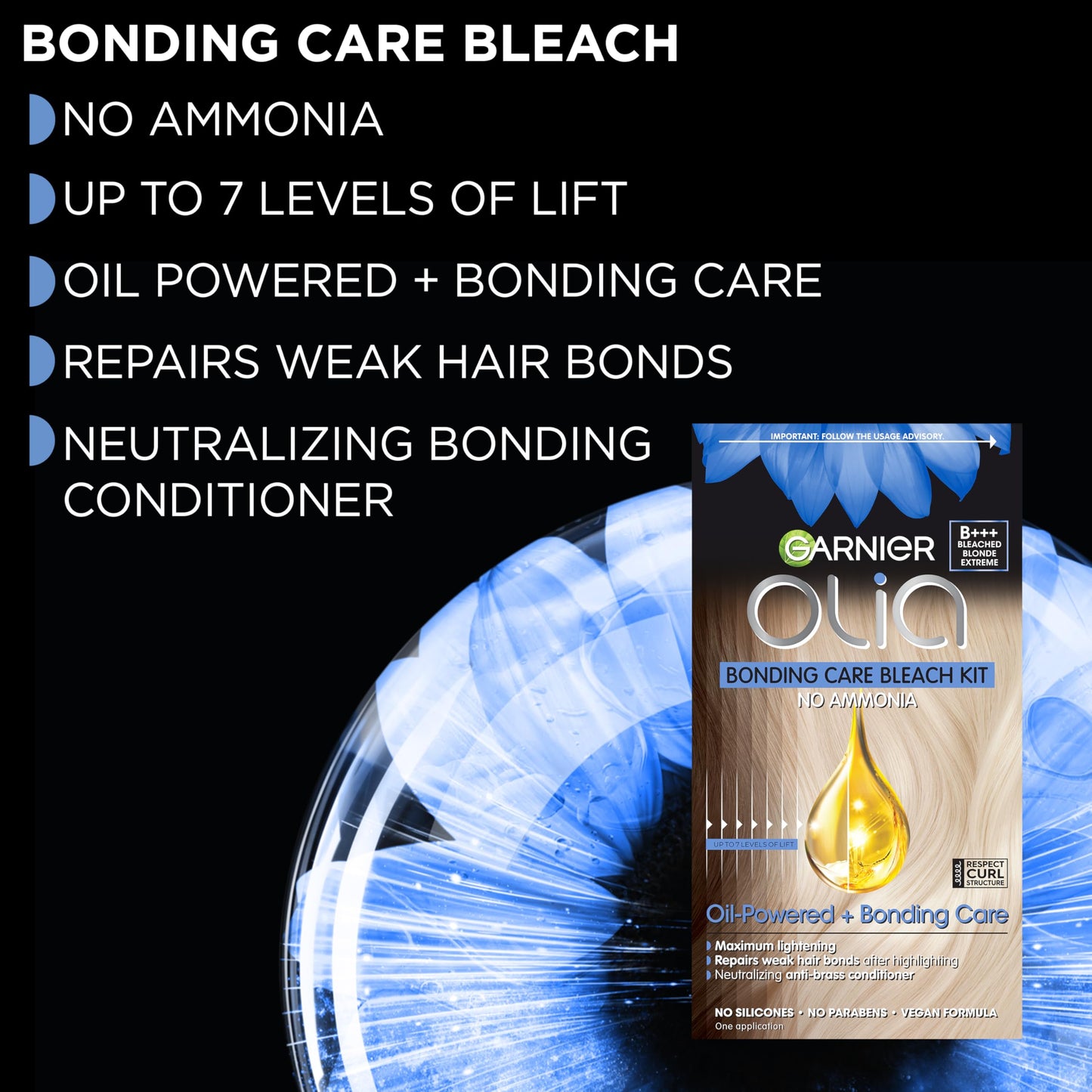 Garnier Olia Hair Color, Ammonia-Free Permanent Hair Dye, Oil-Powered Formula for up to 7+ levels of lift with Bonding Care, Vegan & Cruelty Free