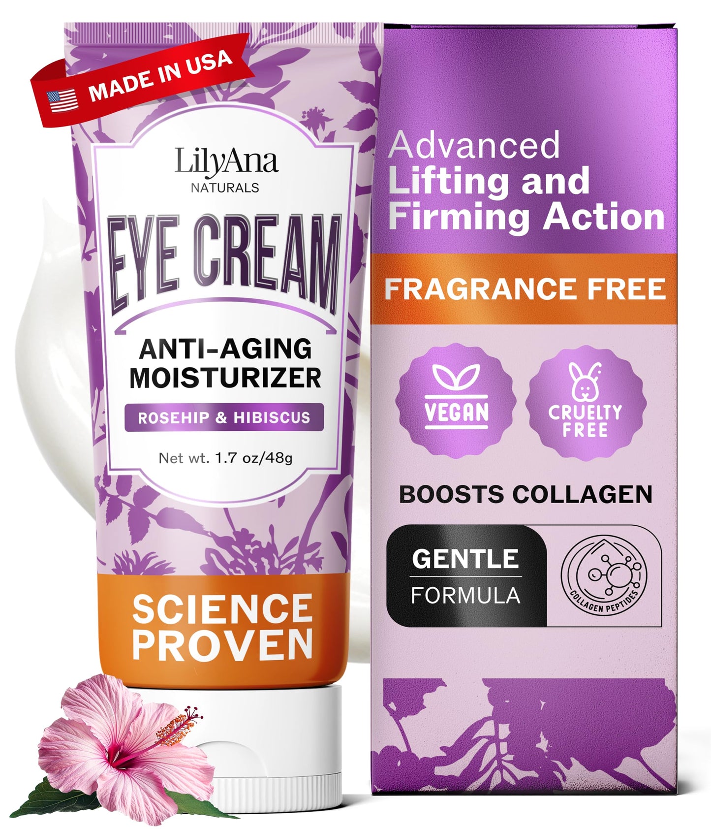 LilyAna Naturals Eye Cream for Dark Circles and Puffiness, Under Eye Cream for Wrinkles and Bags, Anti Aging - helps Improve Dryness; for Sensitive
