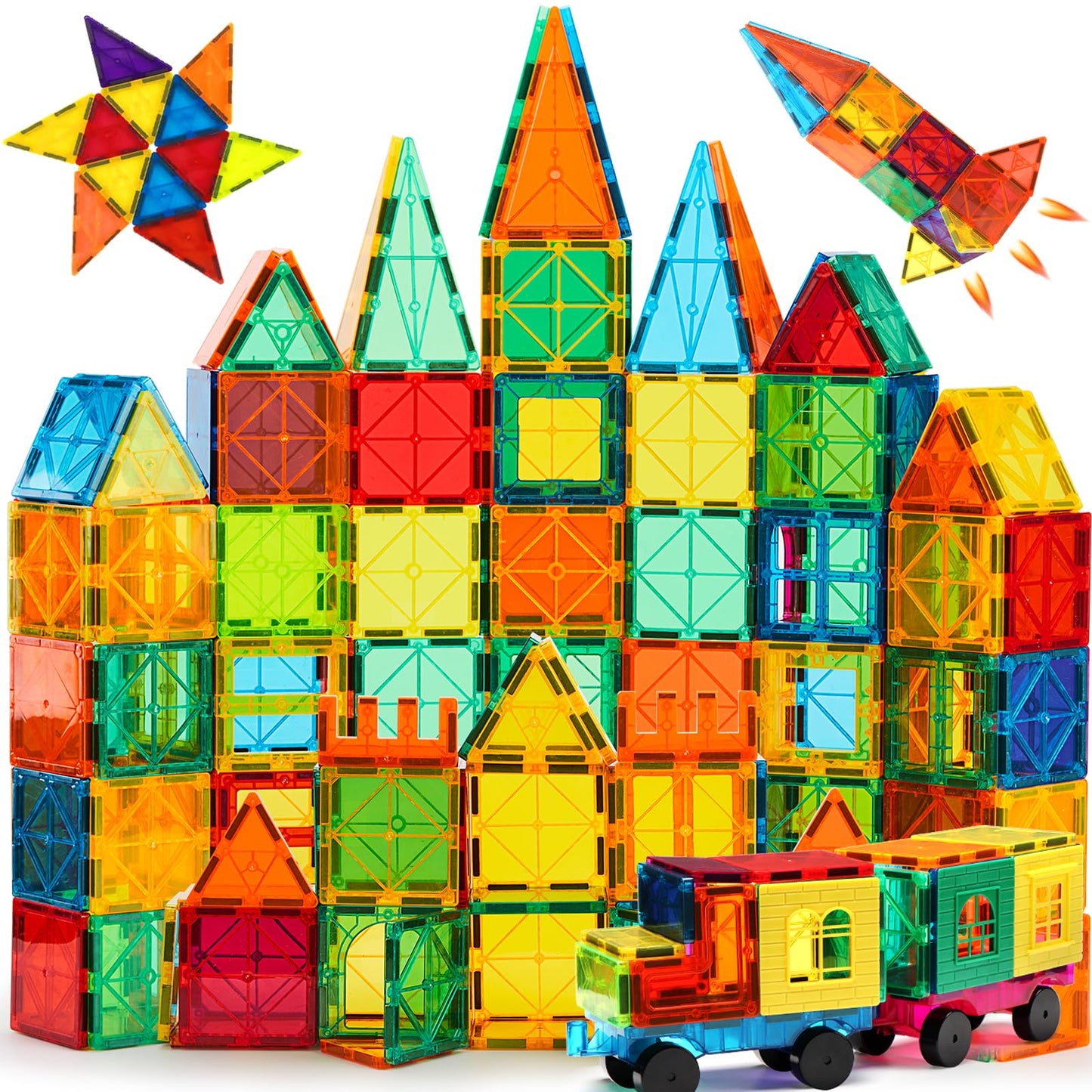 FNJO Magnetic Tiles 100pcs – STEM Magnet Building Blocks Set for Kids, Preschool & Kindergarten Construction Stacking Classroom Toy