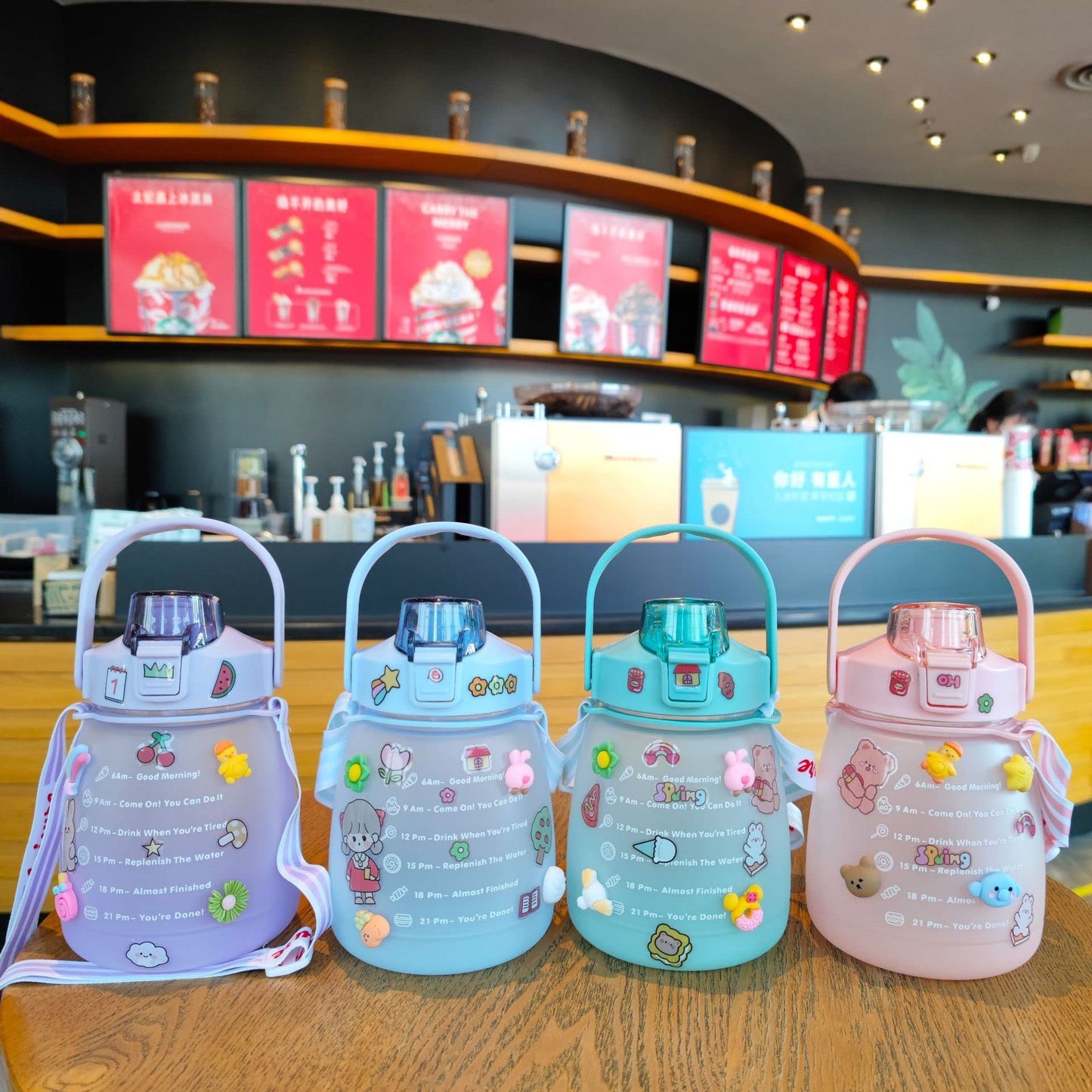 NCDUANSAN Kawaii water bottle large capacity water bottle portable sports bottle with cute three-dimensional sticker 1300ML(Purple,1300ml)