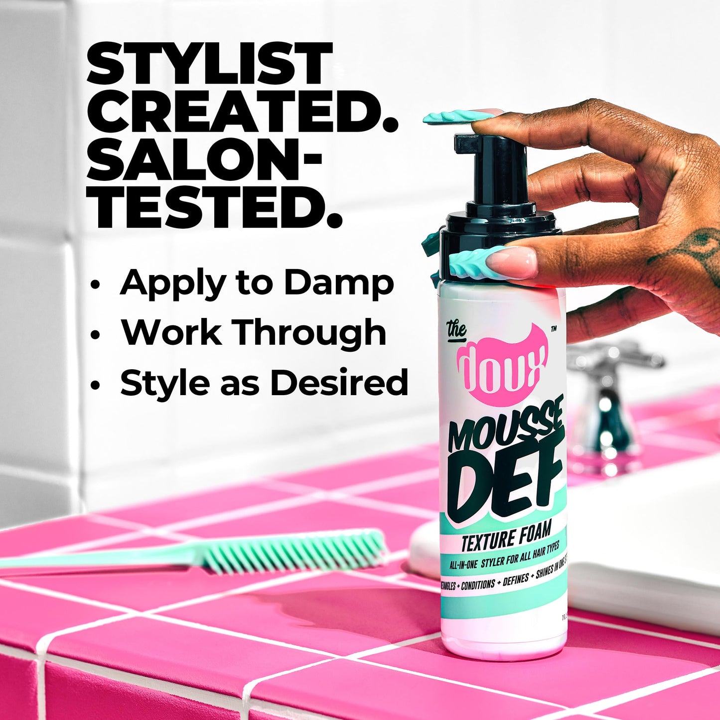The Doux Multi-Use Mousse for Curly Hair - The Doux Mousse Def Texture Foam for Styling, Curl Definition, Volume & Shine - Curl Cream Alternative