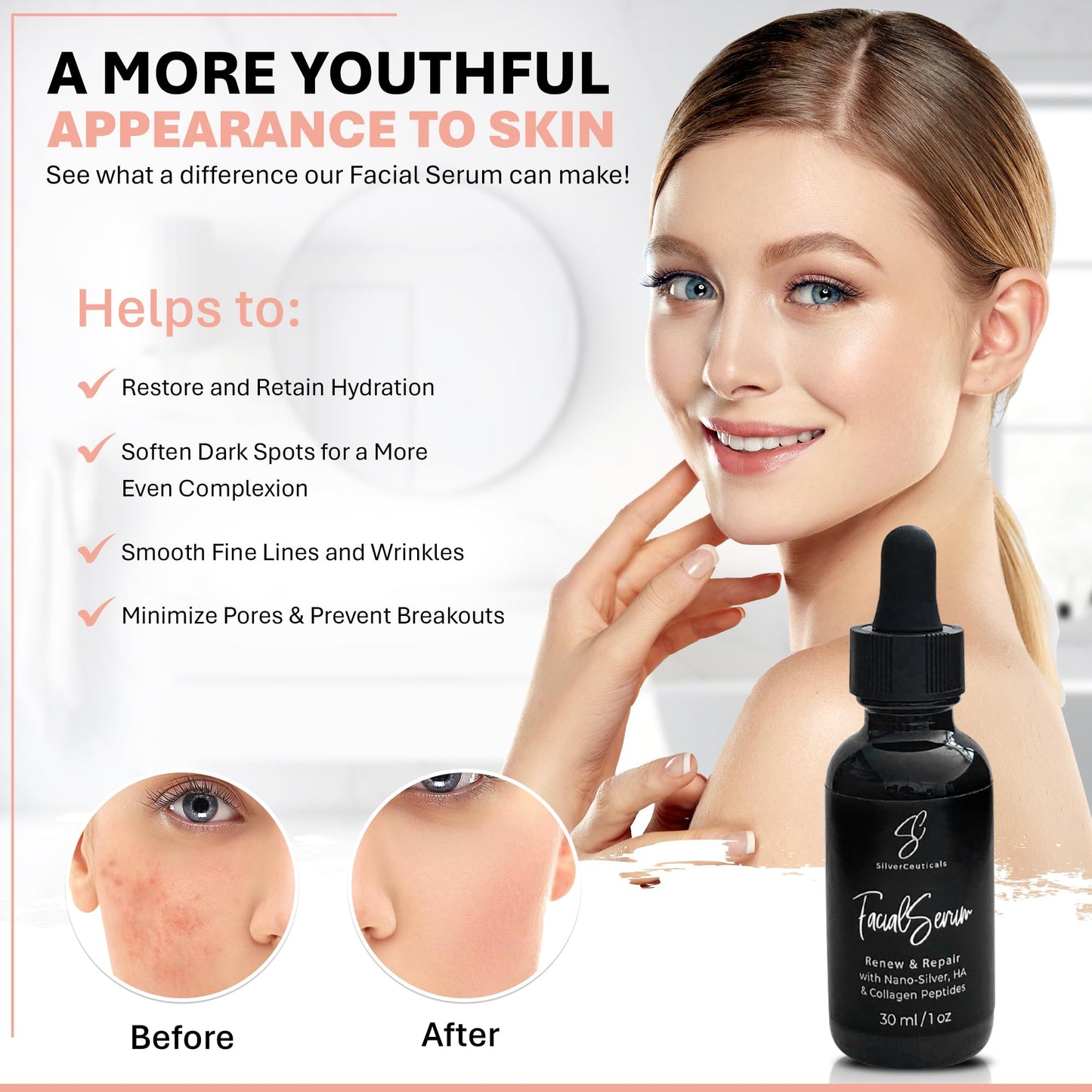 Facial Serum - Fight Blemishes - Acne Pimples & Breakouts - Soften Fine Lines & Wrinkles - Hydrate & Repair Damaged Skin - Clear Complexion
