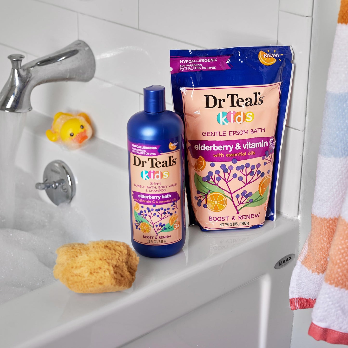 Dr Teal's Kids 3-in-1 Elderberry Bath: Bubble Bath, Body Wash & Shampoo, 20 fl oz.