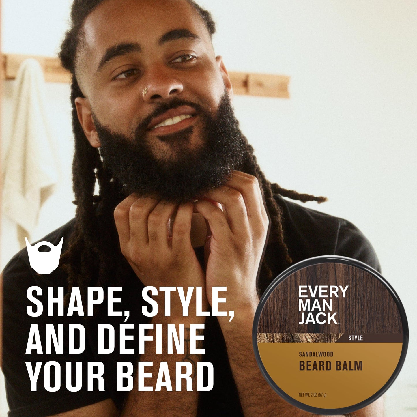 Every Man Jack Beard Balm - Moisturize, Strengthen And Style Your Beard w/Medium Hold - Light Sandalwood Scent - Made w/Naturally Derived Ingredients