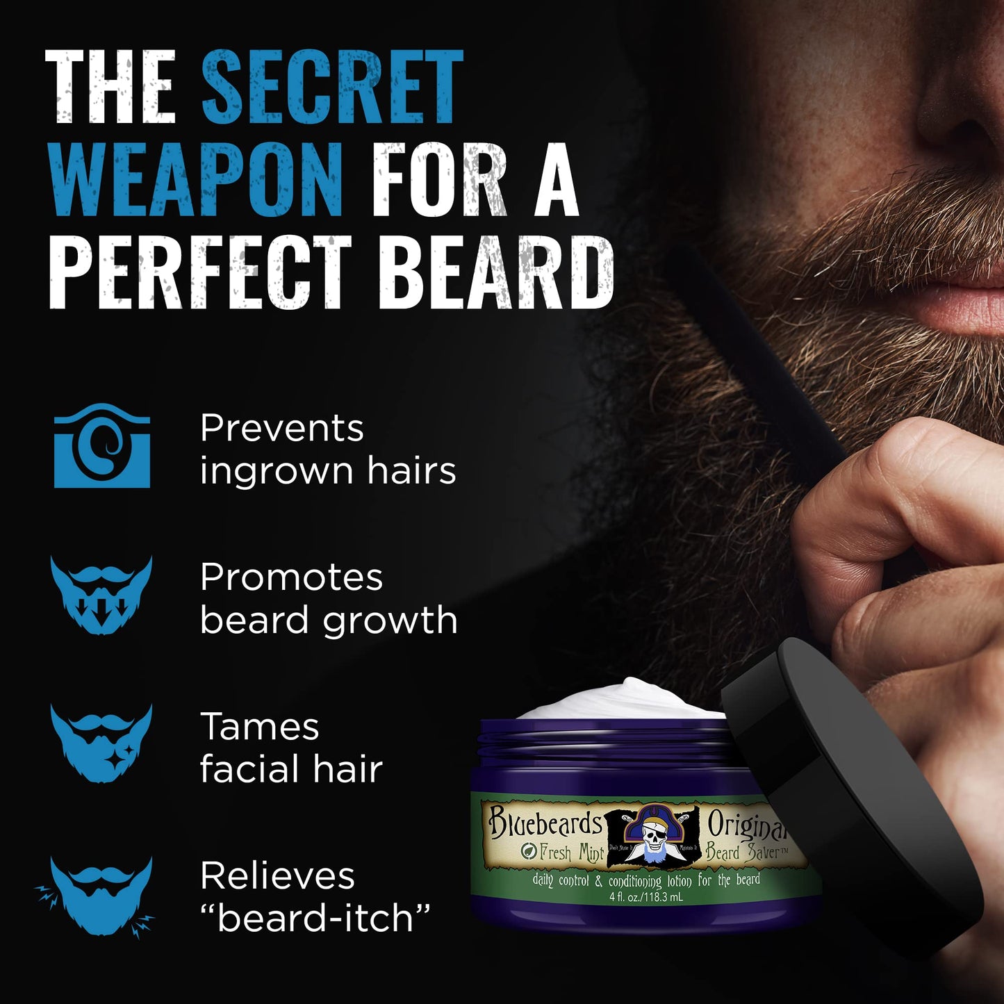 Bluebeards Original Beard Balm Leave-in Conditioner - 4 oz Fresh Mint Beard Saver Softener for Men with Aloe & Peppermint Oil Deeply Conditions