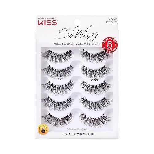 KISS So Wispy, False Eyelashes, 'Style #11', 12mm, Includes 5 Pairs Of Lashes, Easy to Apply, Reusable Lash Clusters