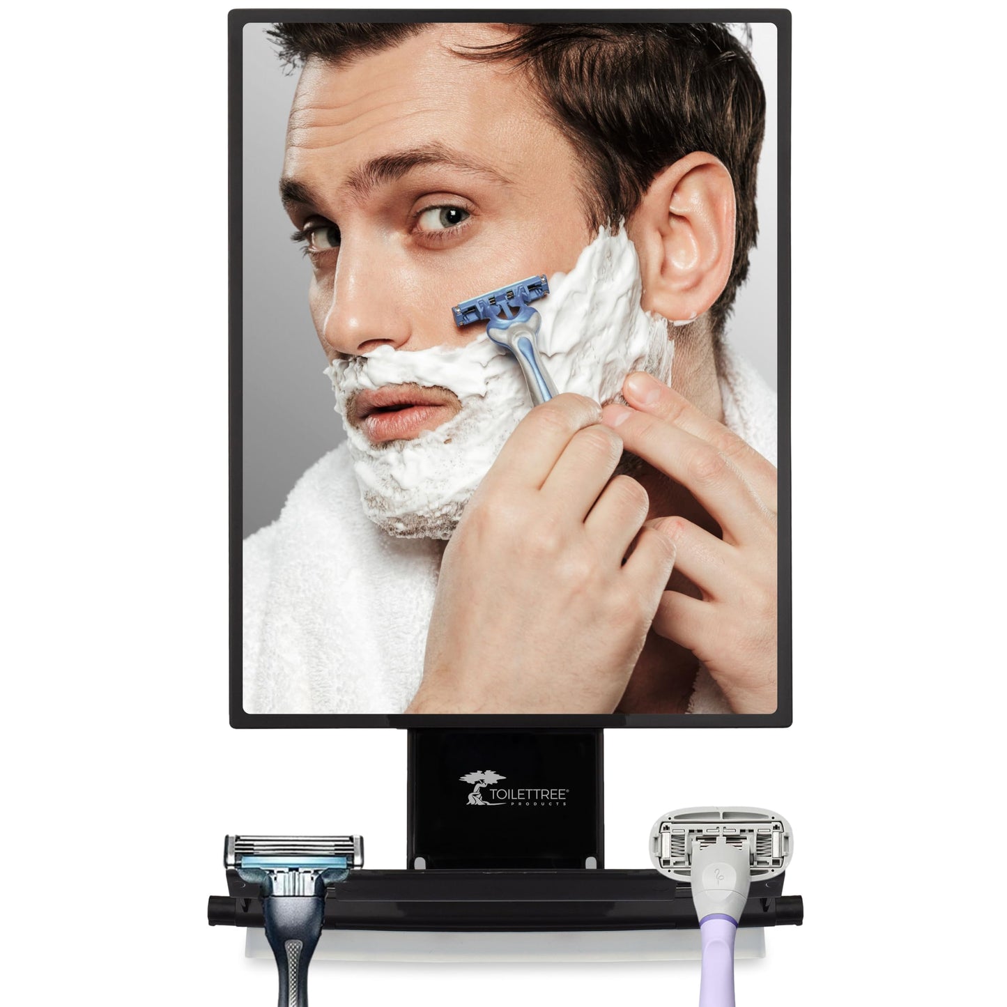 ToiletTree Fogless Shower Mirror – Adjustable Anti-Fog Shaving Mirror with Squeegee, Rust-Proof & Shatter-Resistant, Tall