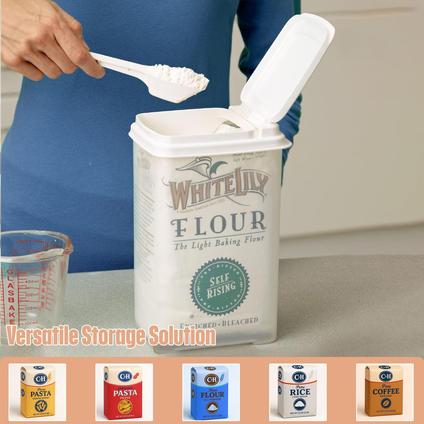 Buddeez Flour and Sugar Container - 3.75 Quart All Purpose Kitchen Organization and Storage Unit, Large Food Storage Container For Kitchen…