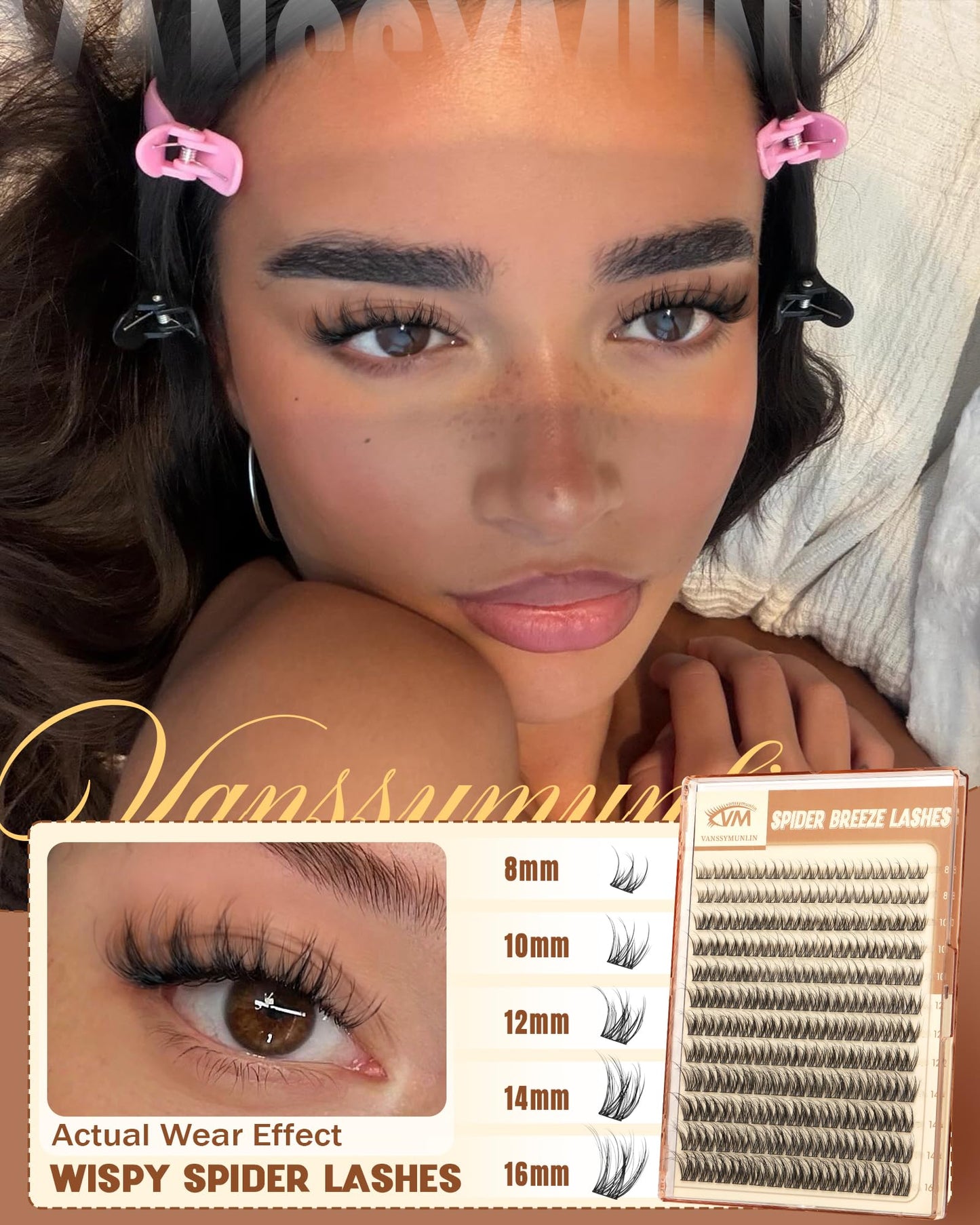 Wispy Spider Lash Clusters Kit, Natural Breeze Eyelash Clusters Kit D Curly Lashes Cluster Kit 8-16mm Spider Cluster Eyelash Extensions Reusable Beauty and Personal Care Vanssymunlin
