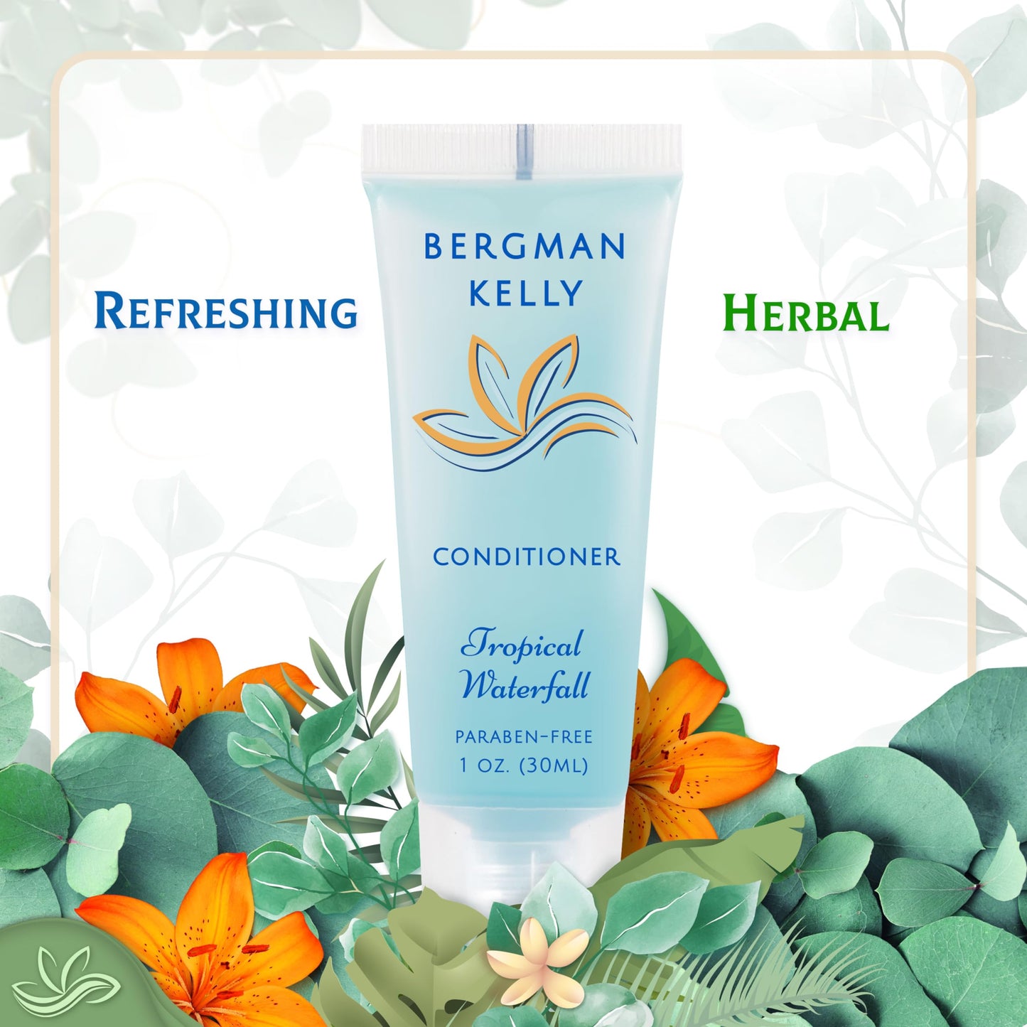 Bergman Kelly - Travel Shampoo and Conditioner Set - 1 fl oz, 100 Pieces, Tropical Waterfall - Delight Your Guests with Invigorating and Refreshing