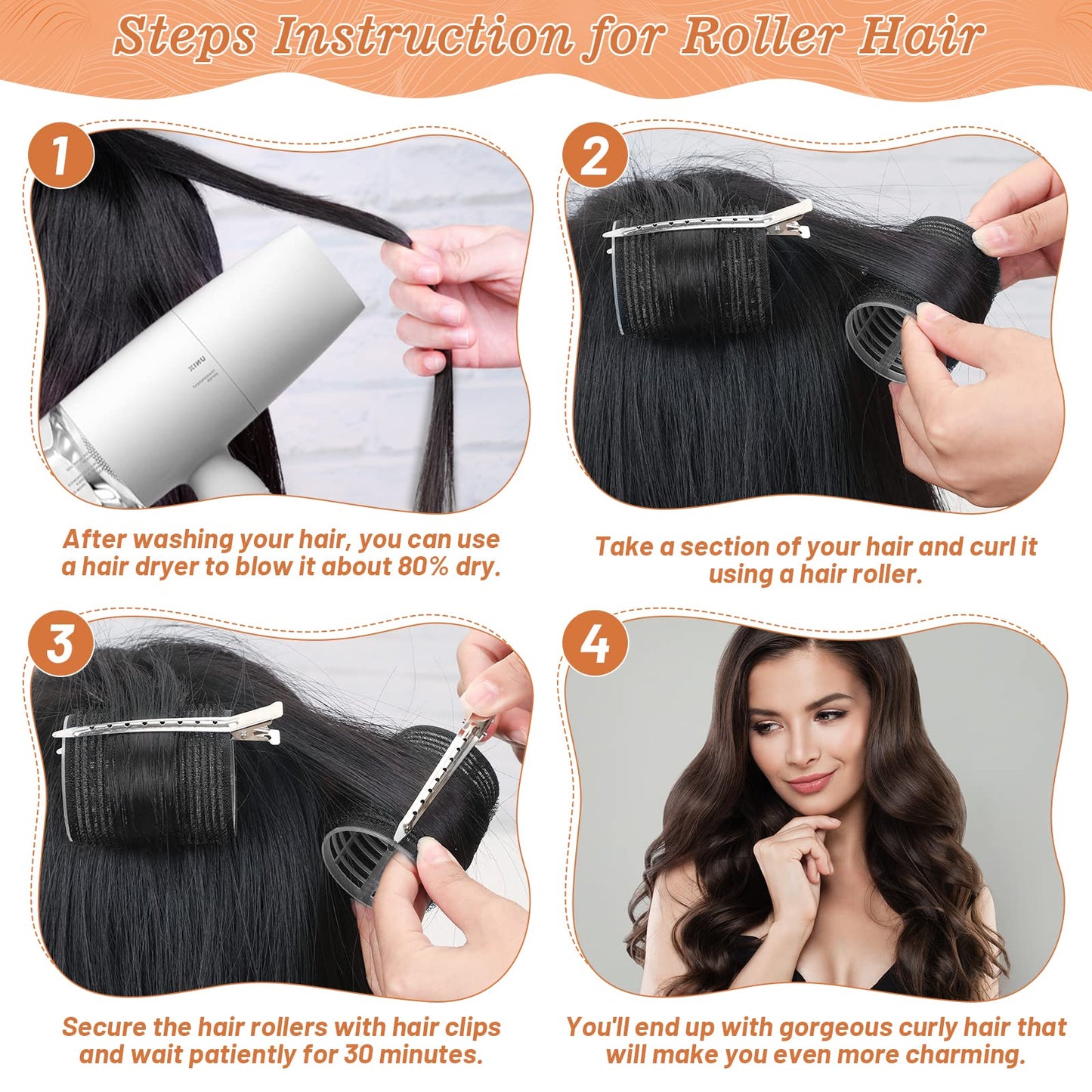 Hair Curler Rollers for Women 24PCS Heatless Hair Roller with 12PCS Clips, 4 Sizes(Jumbo Large Medium Small)Self Grip Holding Hair Rollers for Long Beauty and Personal Care Cludoo