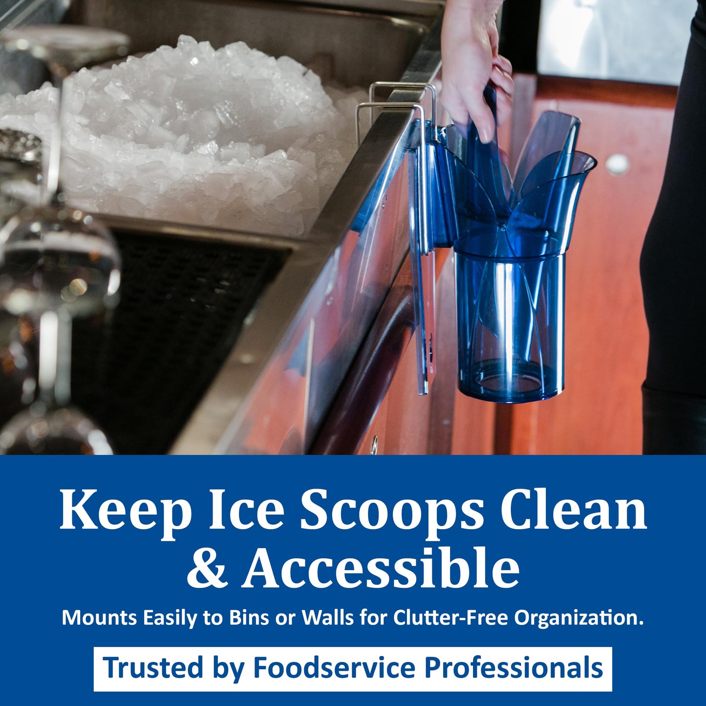 San Jamar Saf-T-Scoop Ice Scoop with Storage Caddy for Kitchens, Restaurants, And Fast Food, Plastic, 20 To 24 Ounces, Blue