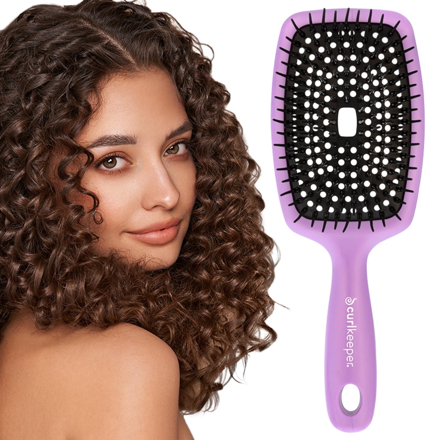 Curl Keeper Flexy Hair Brush, Purple - Detangling Hair Brush with Flexible Bristles for Shower Use, Combing Through Curls & Removing Tangles