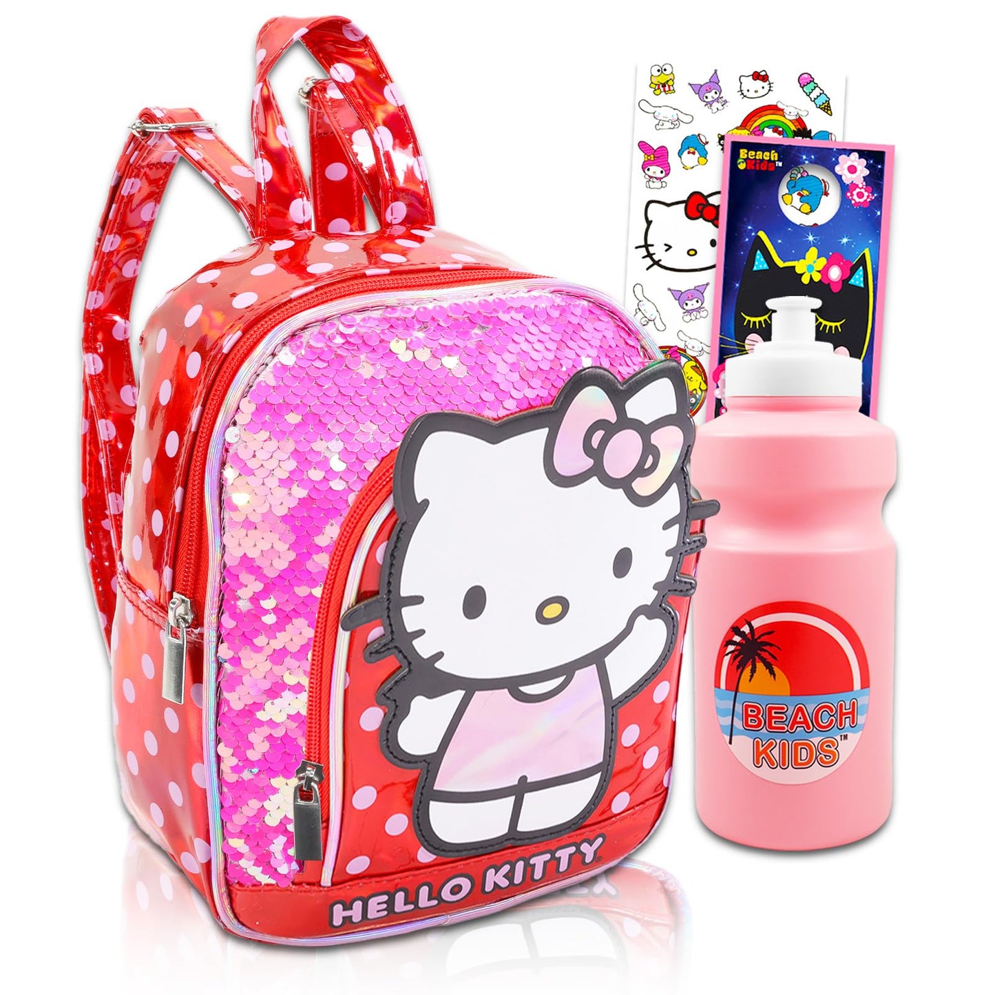 Hello Kitty 10" Mini Backpack Purse Bundle for Girls - Stickers, Bottle, More