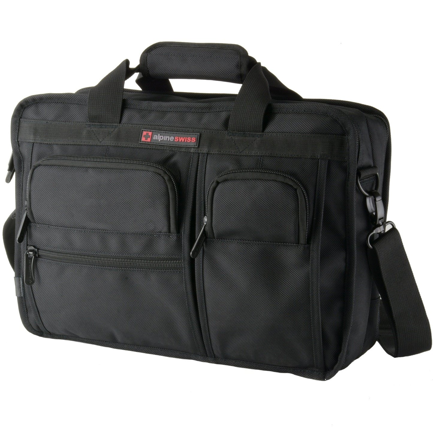Alpine Swiss Conrad Messenger Bag 15.6 Inch Laptop Briefcase with Tablet Sleeve Black
