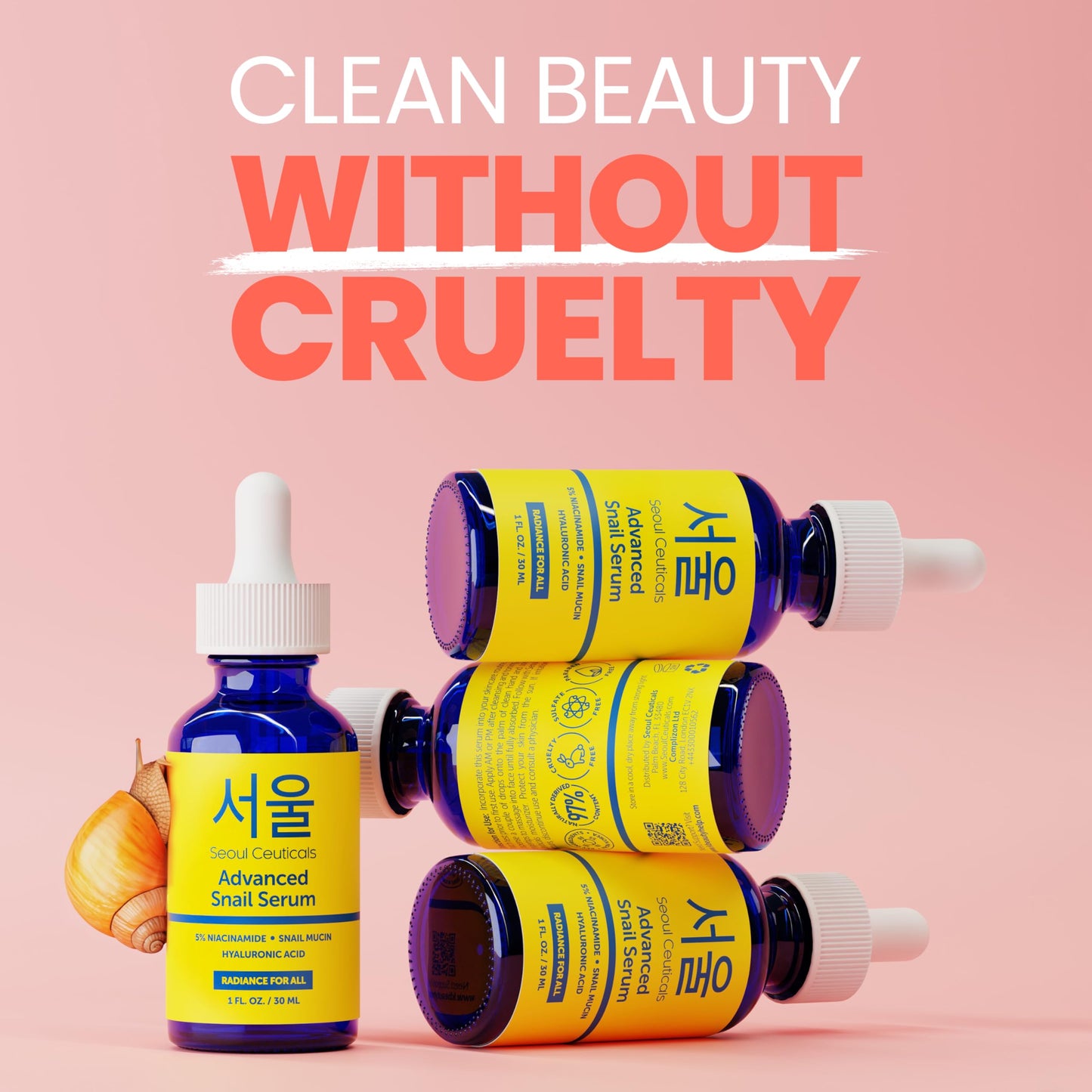 SeoulCeuticals Korean 5% Niacinamide + Snail Mucin 97.5% Essence Serum + Hyaluronic Acid, Cruelty Free Korean Skin Care, Natural & Organic Anti Aging