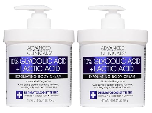 Advanced Clinicals 10% Glycolic Acid + Lactic Acid Lotion Exfoliant Moisturizing Cream With Hyaluronic Acid Moisturizer | AHA Exfoliating Body Cream