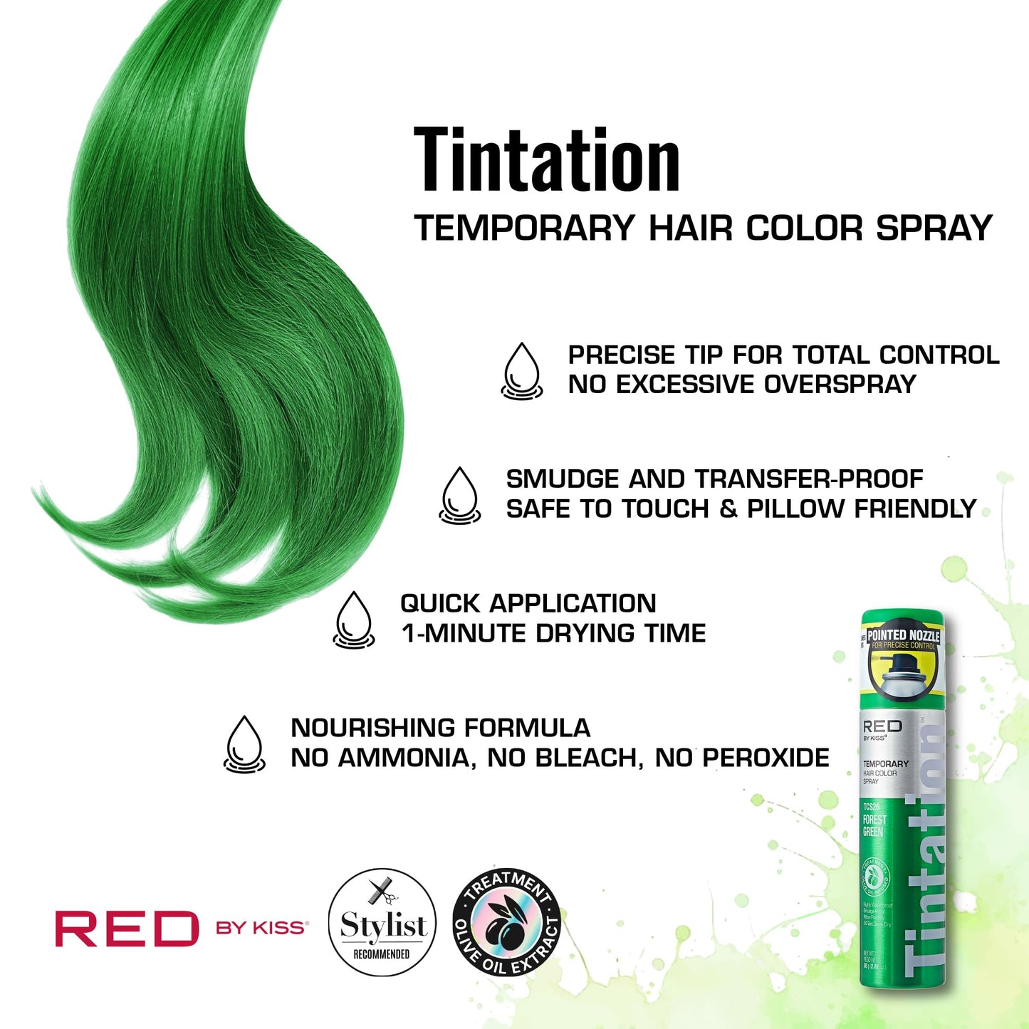 Red by Kiss Tintation Temporary Hair Color Spray 2.82oz, Quick-Dry & Smudge-Proof, Vivid Color Washable Hair Dye, Styling Spray Cosplay Halloween