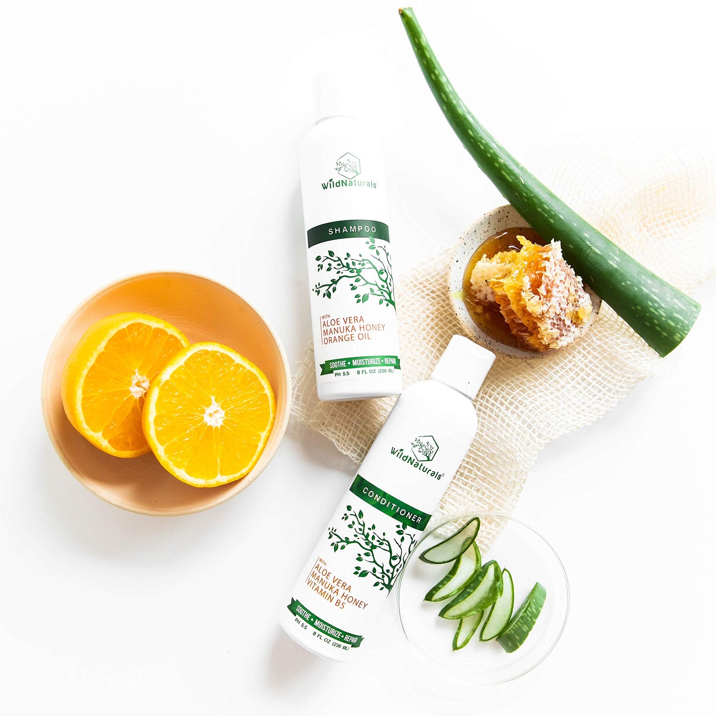 Manuka Honey Shampoo and Conditioner - Soothing Moisturizing Formula for Eczema, Psoriasis, Curly Hair, and Color-Safe - All Natural Set