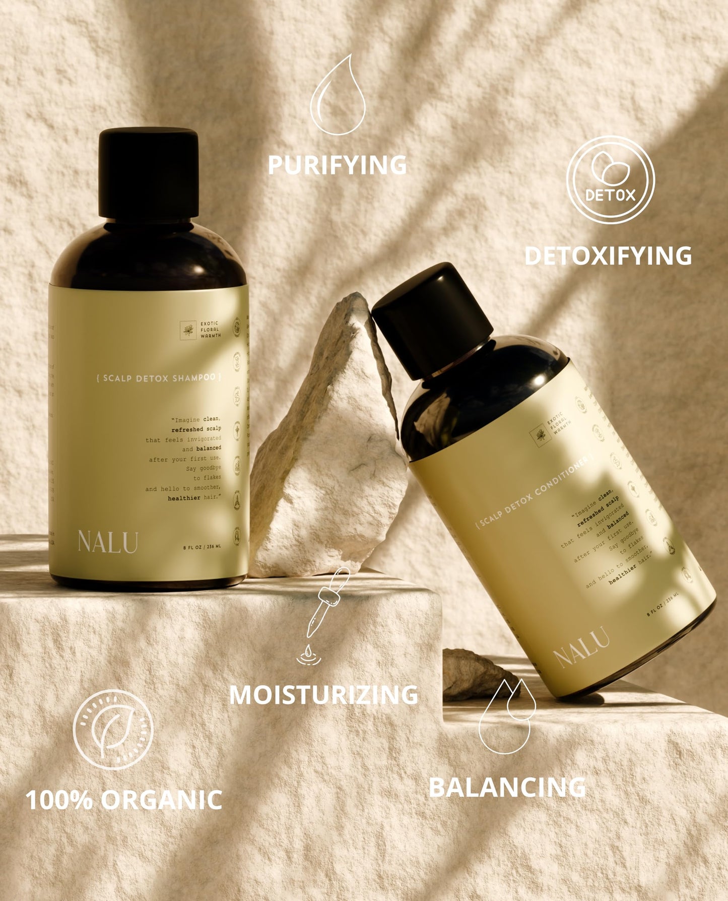 NALU Scalp Detox Organic Shampoo and Conditioner Set - Purify, Revitalize and Balance for Healthy Hair Growth. Anti-Dandruff. 8 Fl Oz Each.